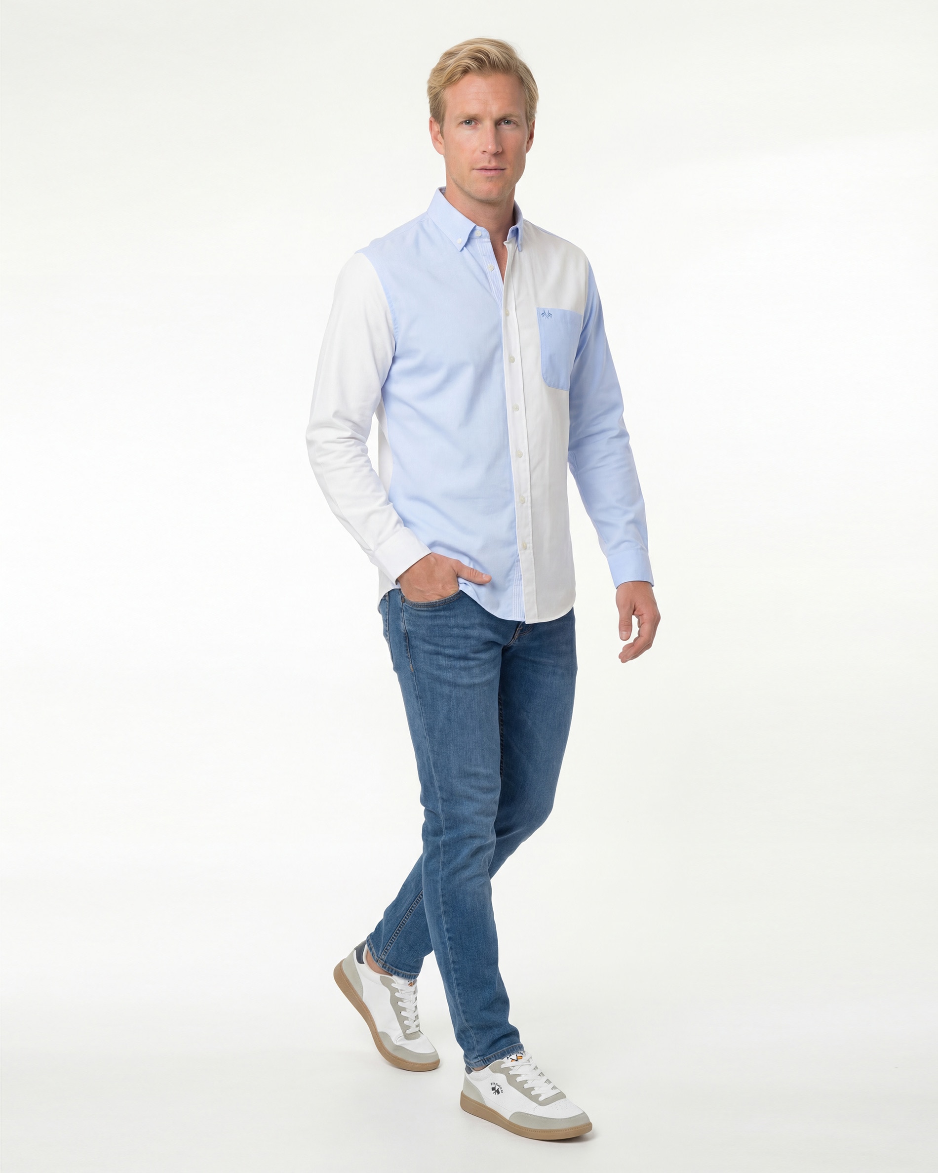 Camisa Oxford Combi Riscas Azul / Branco-4