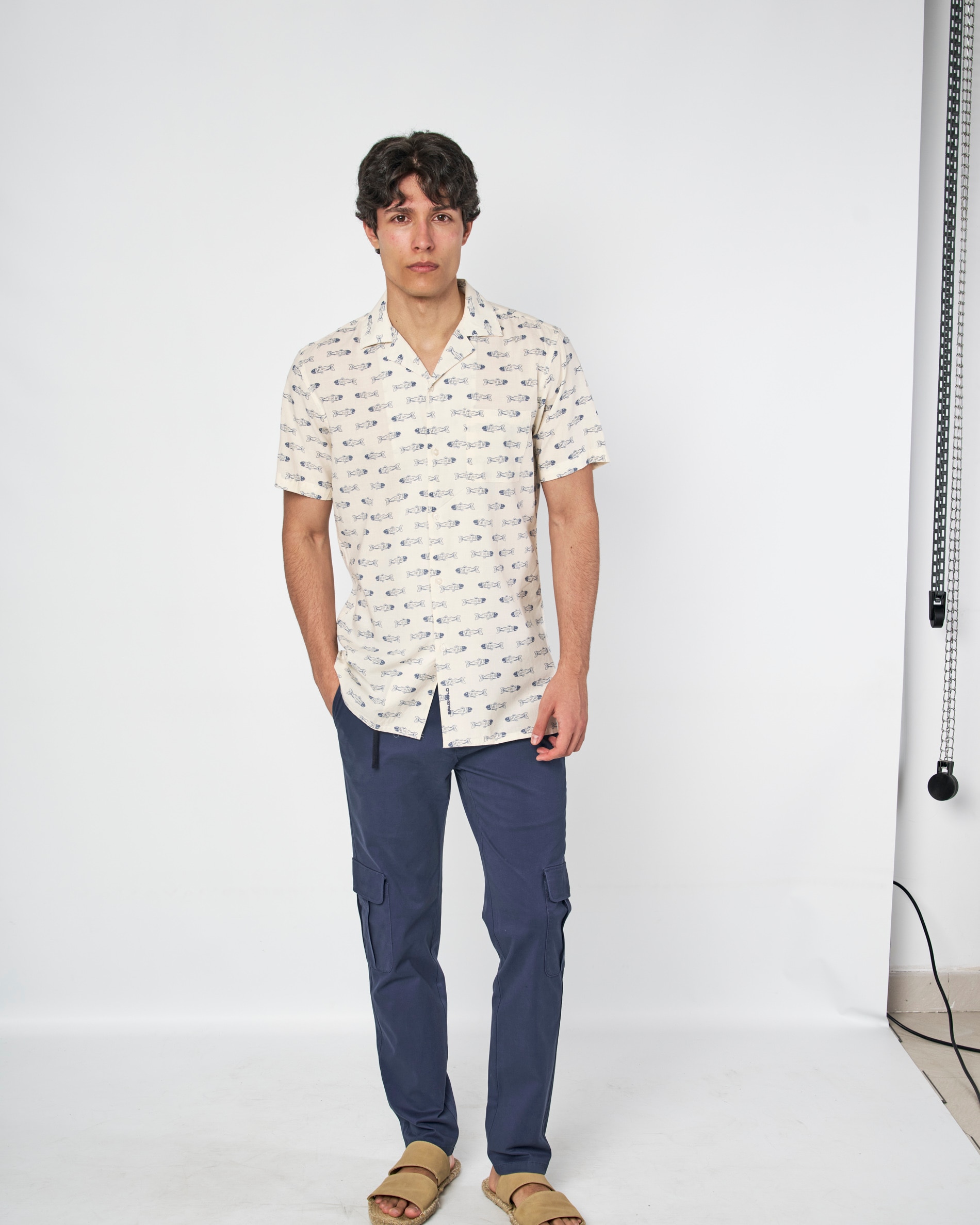 Camisa de Popelina com Estampado de Manga Curta Amarelo-4