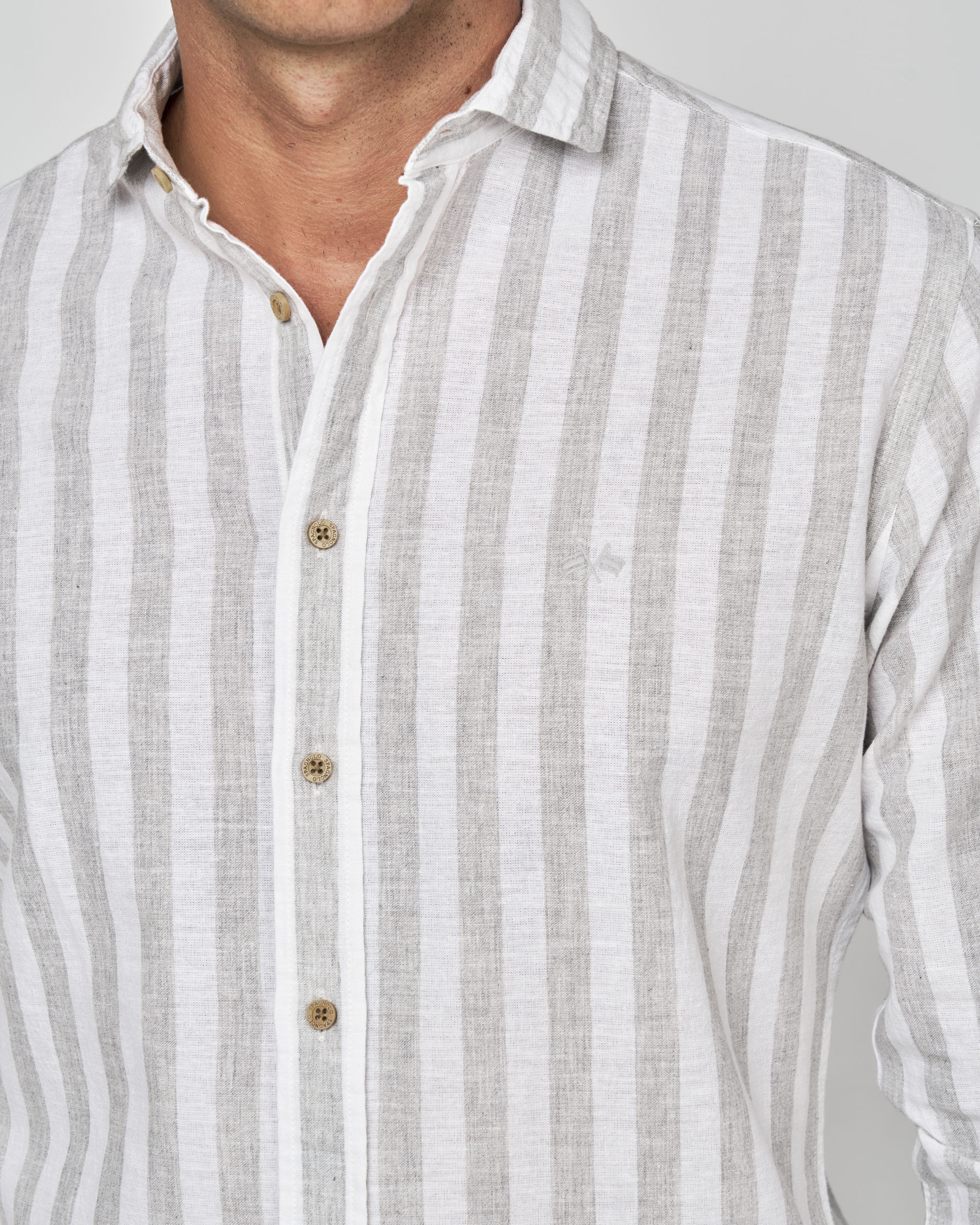 Camisa Rústica Às Riscas Cinzento / Branco-2