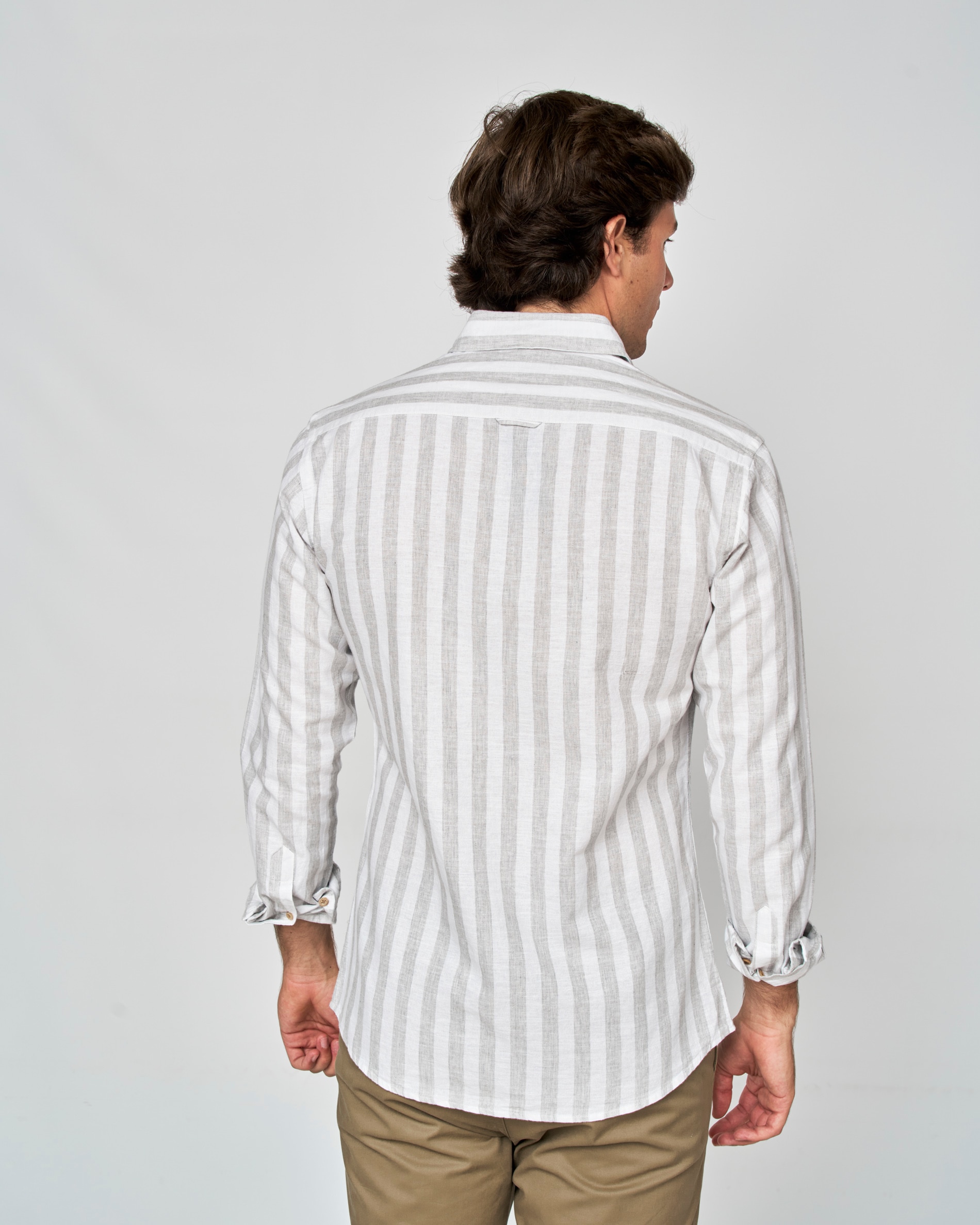 Camisa Rústica Às Riscas Cinzento / Branco-3