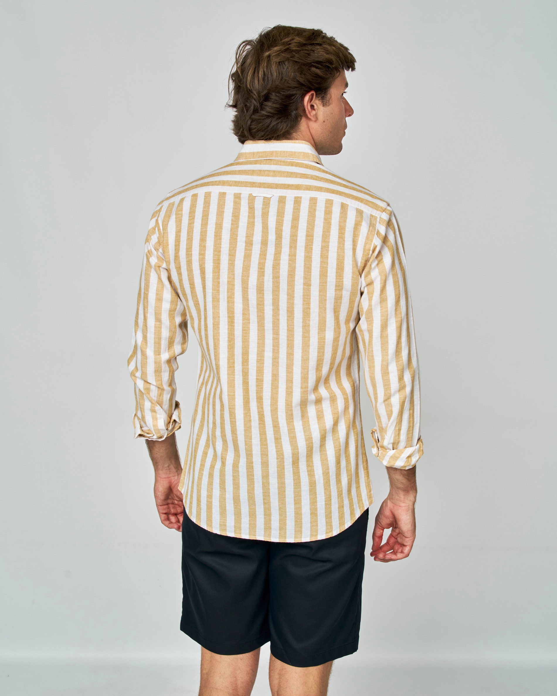 Camisa Rústica Às Riscas Mostarda-3