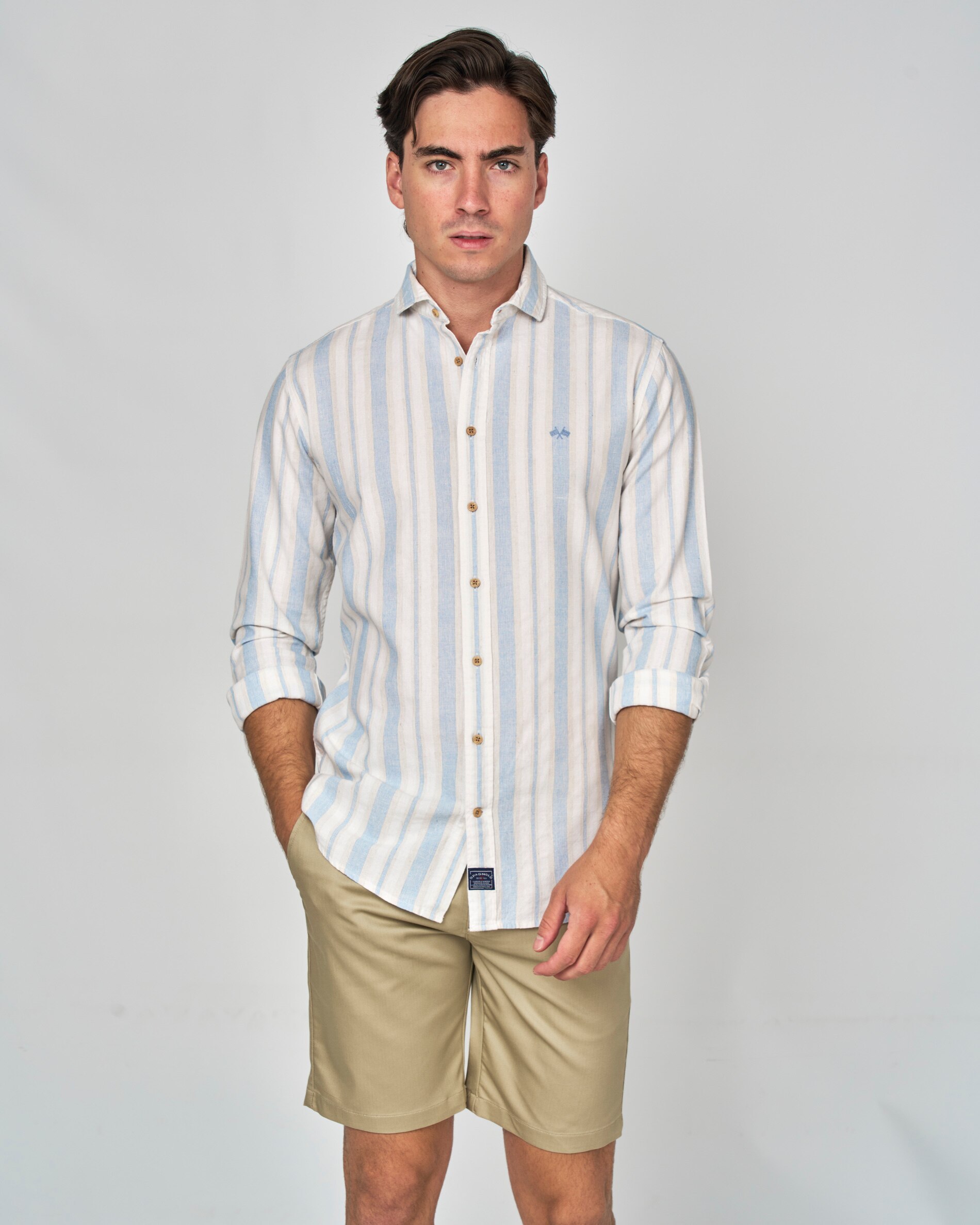 Camisa Rústica Às Riscas Azul/Branco-1