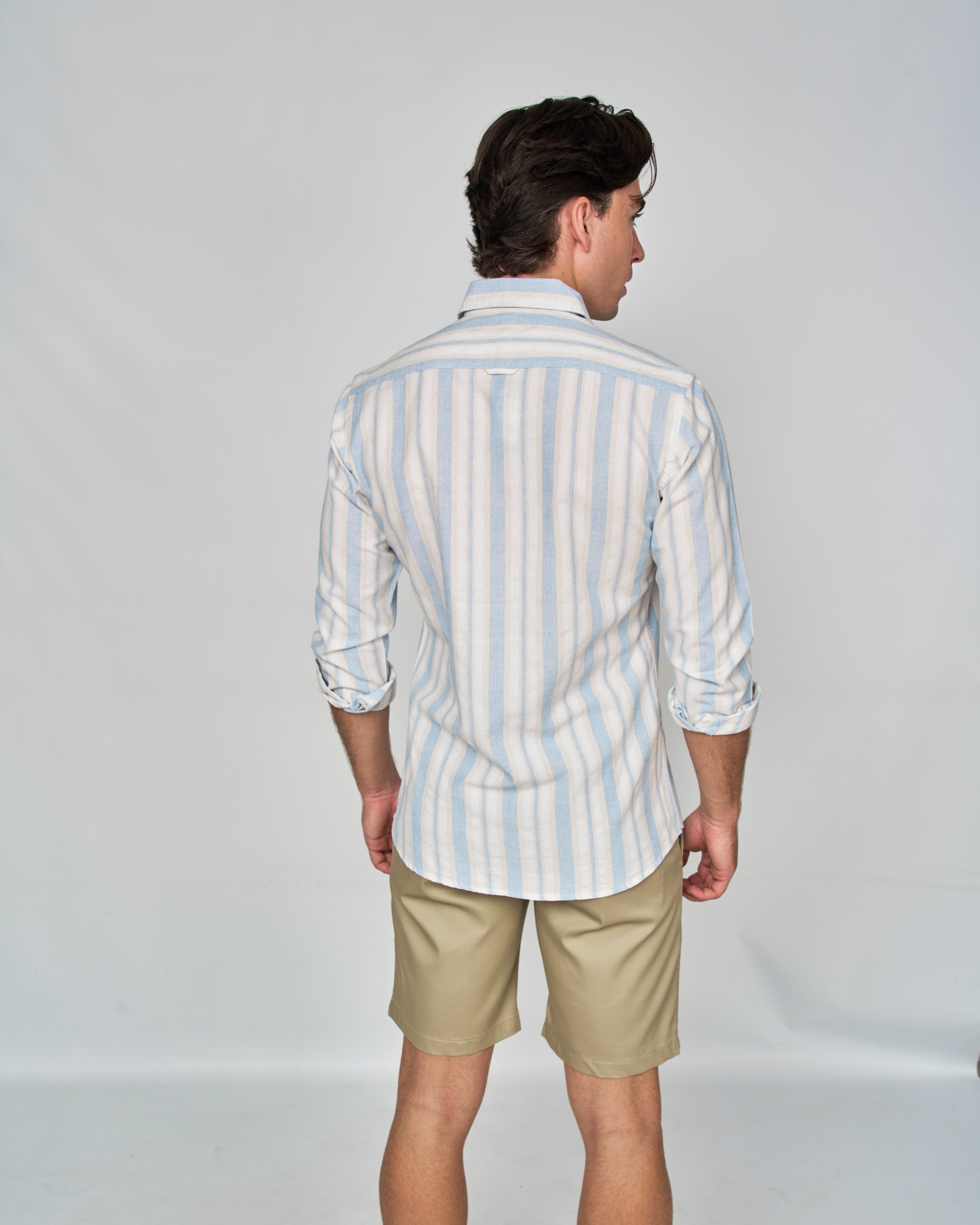 Camisa Rústica Às Riscas Azul/Branco-3