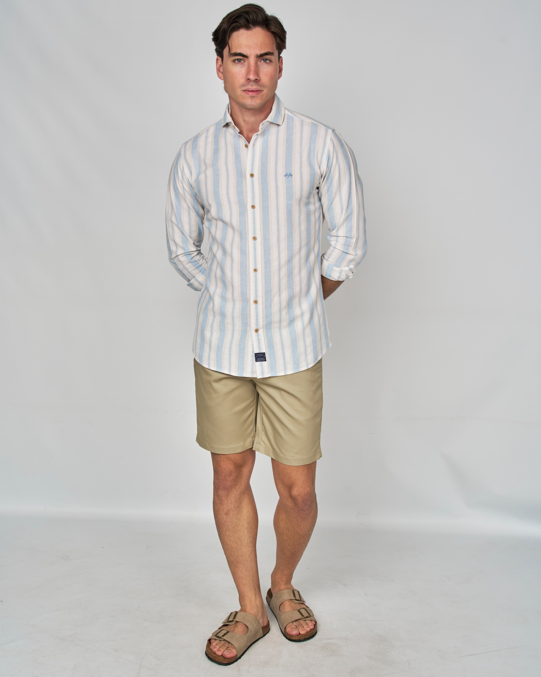 Camisa Rústica Às Riscas Azul/Branco-4