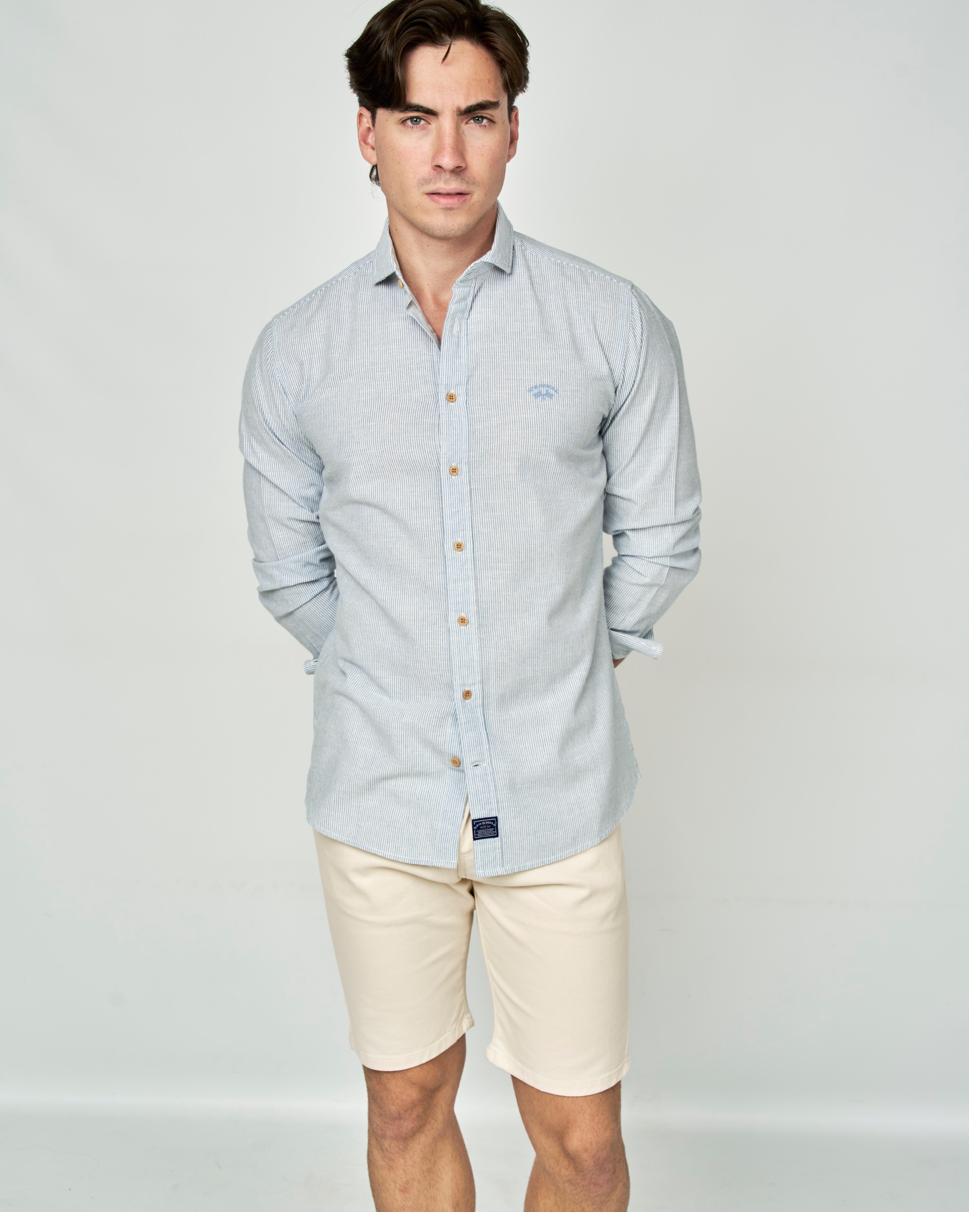 Camisa Rústica Às Riscas Azul-claro-1