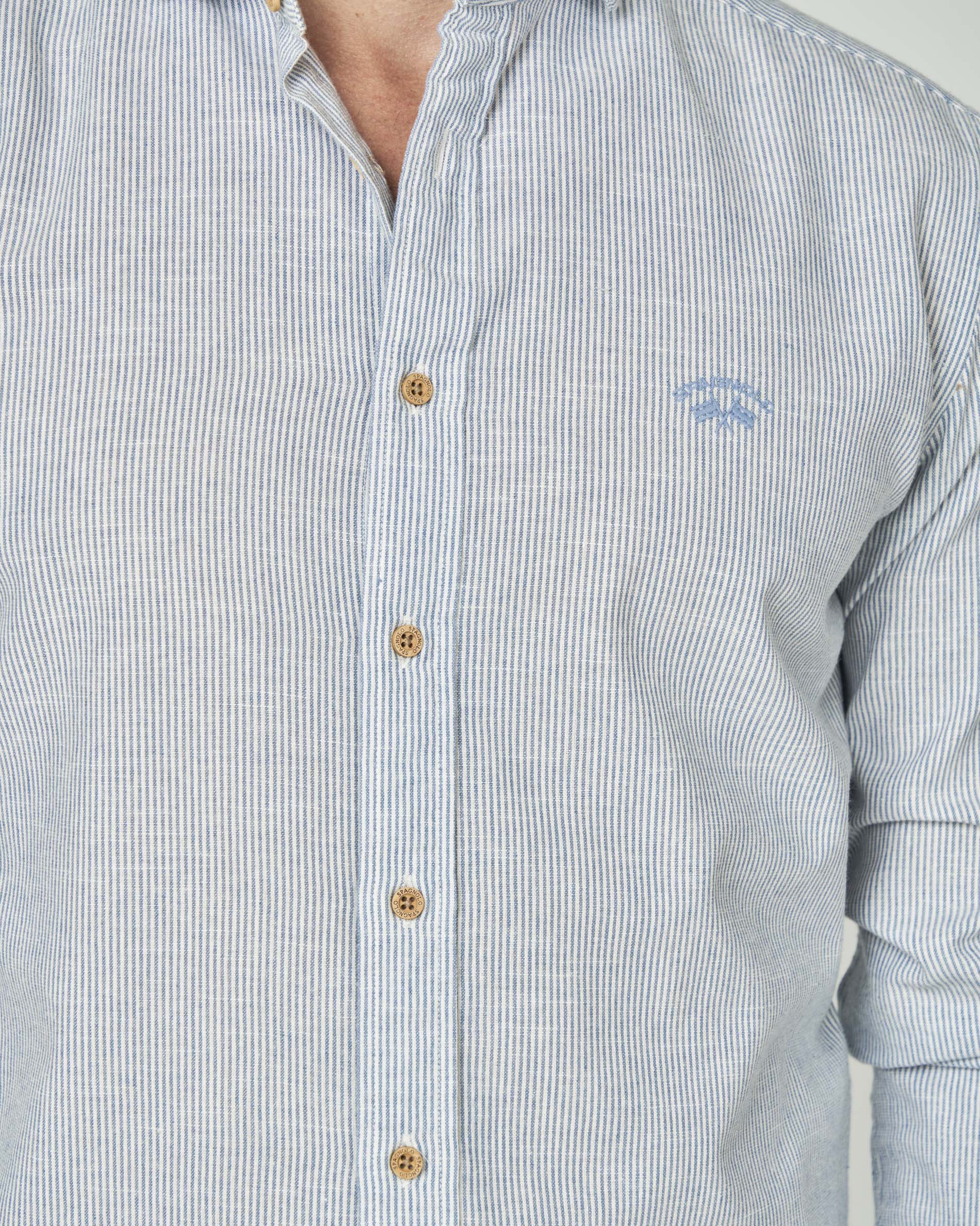 Camisa Rústica Às Riscas Azul-claro-2