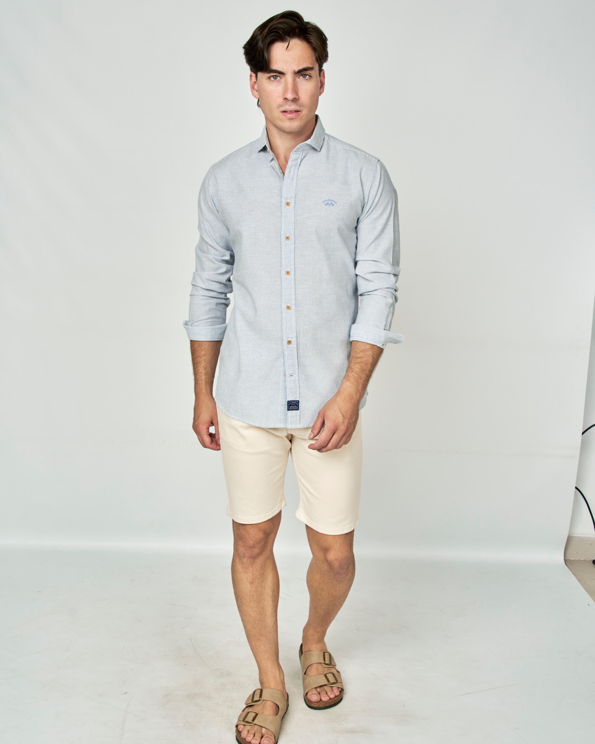Camisa Rústica Às Riscas Azul-claro-4