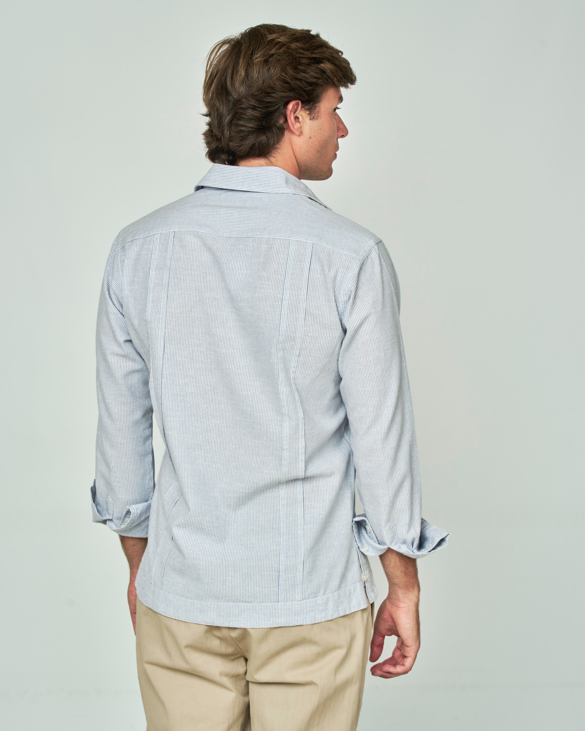 Camisa Cubana Rústica Às Riscas Azul-claro-3