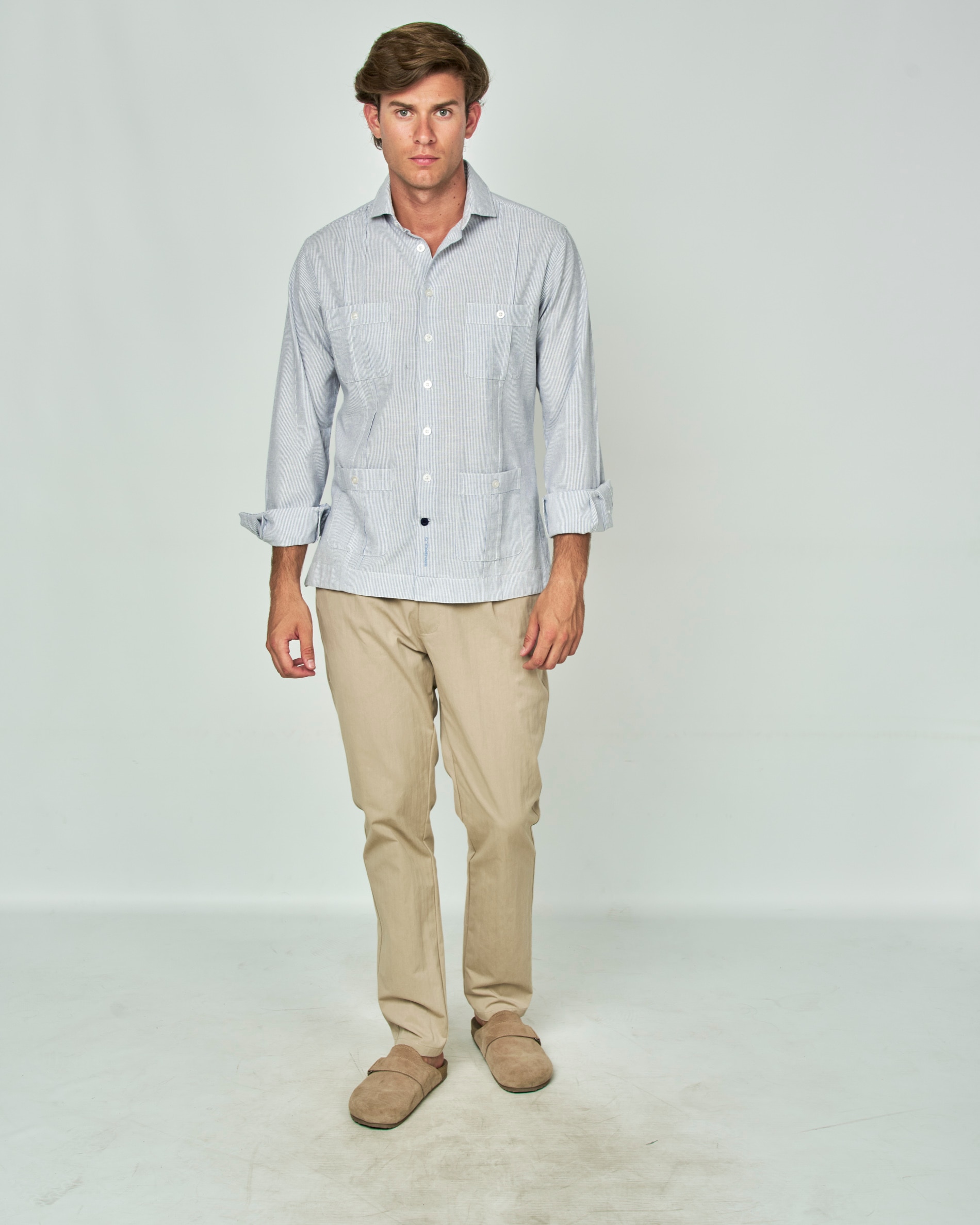 Camisa Cubana Rústica Às Riscas Azul-claro-4