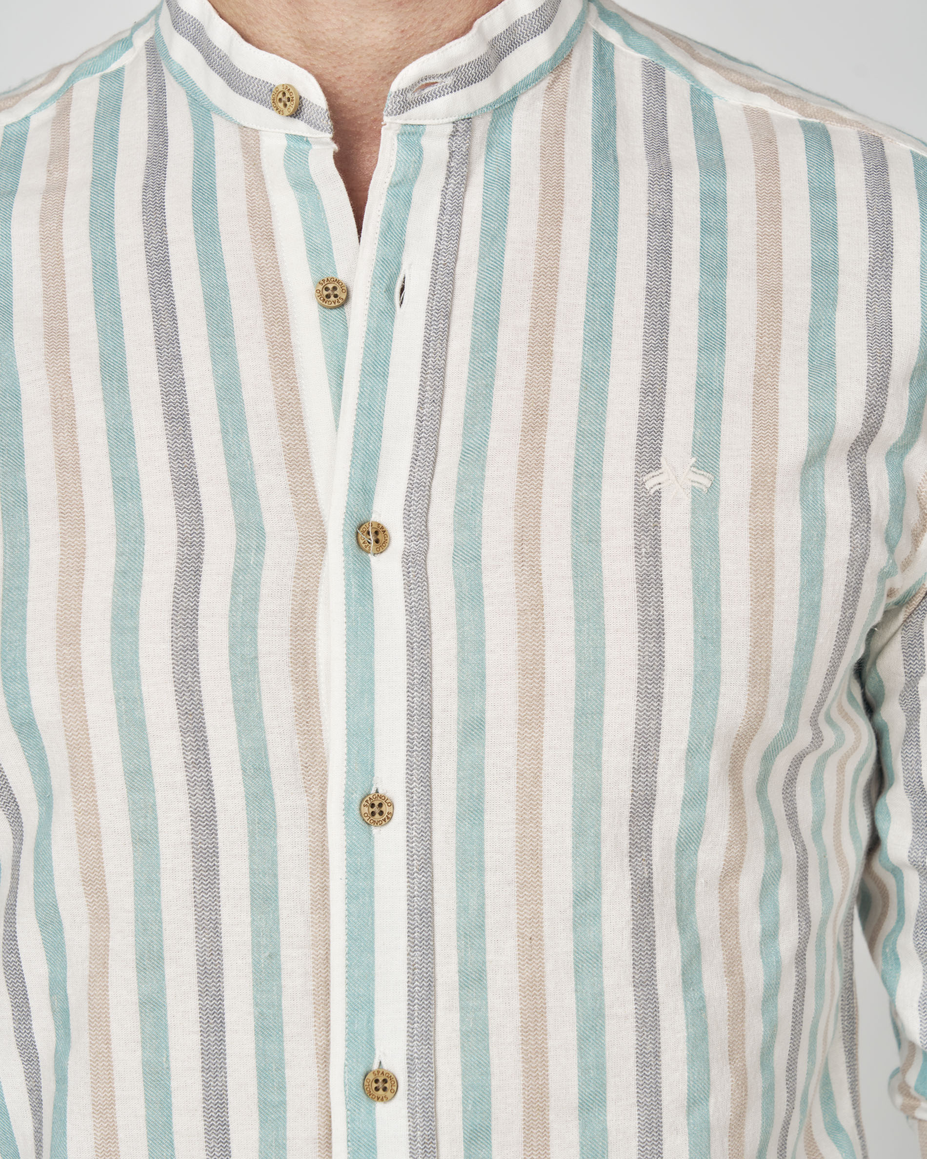 Camisa Mao Rústica Às Riscas Castanho / Branco gasto-2