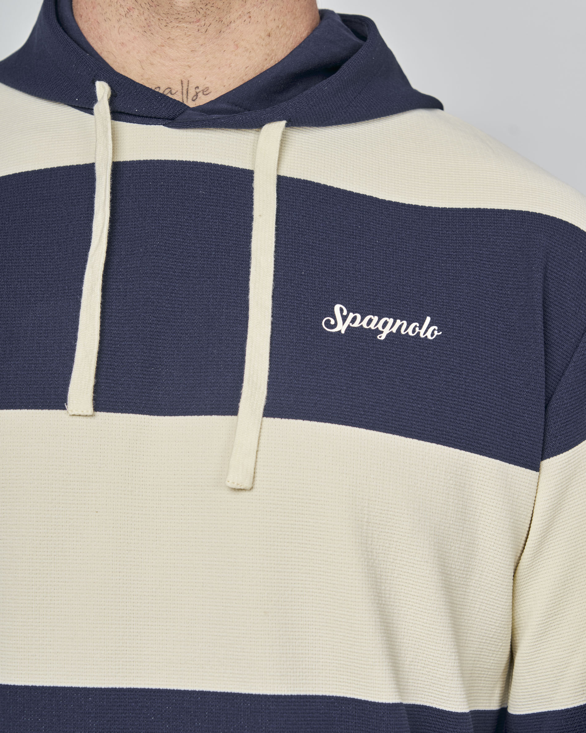 Sweatshirt com Capuz Às Riscas Azul / Bege-2