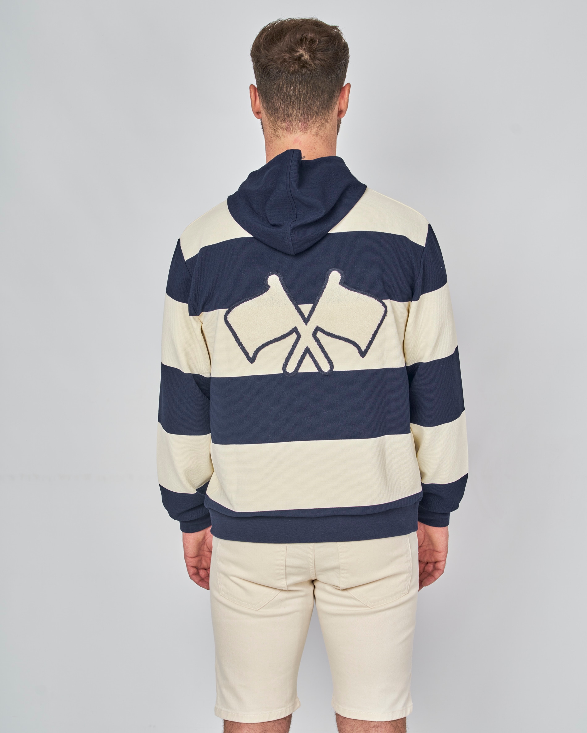 Sweatshirt com Capuz Às Riscas Azul / Bege-3