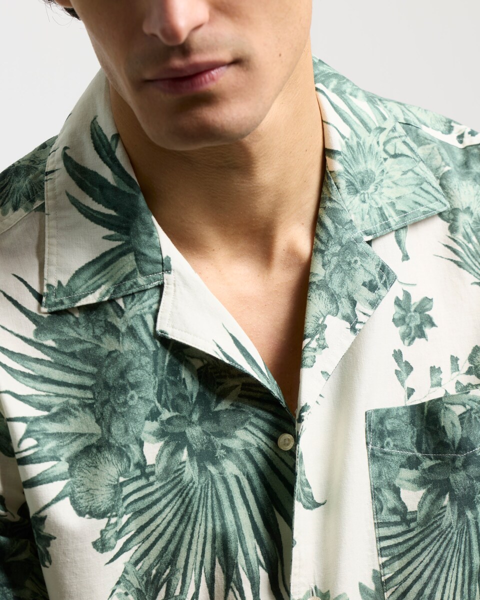 Camisa Estampada de Manga Curta Custom Fit em Verde-escuro Verde-escuro-3