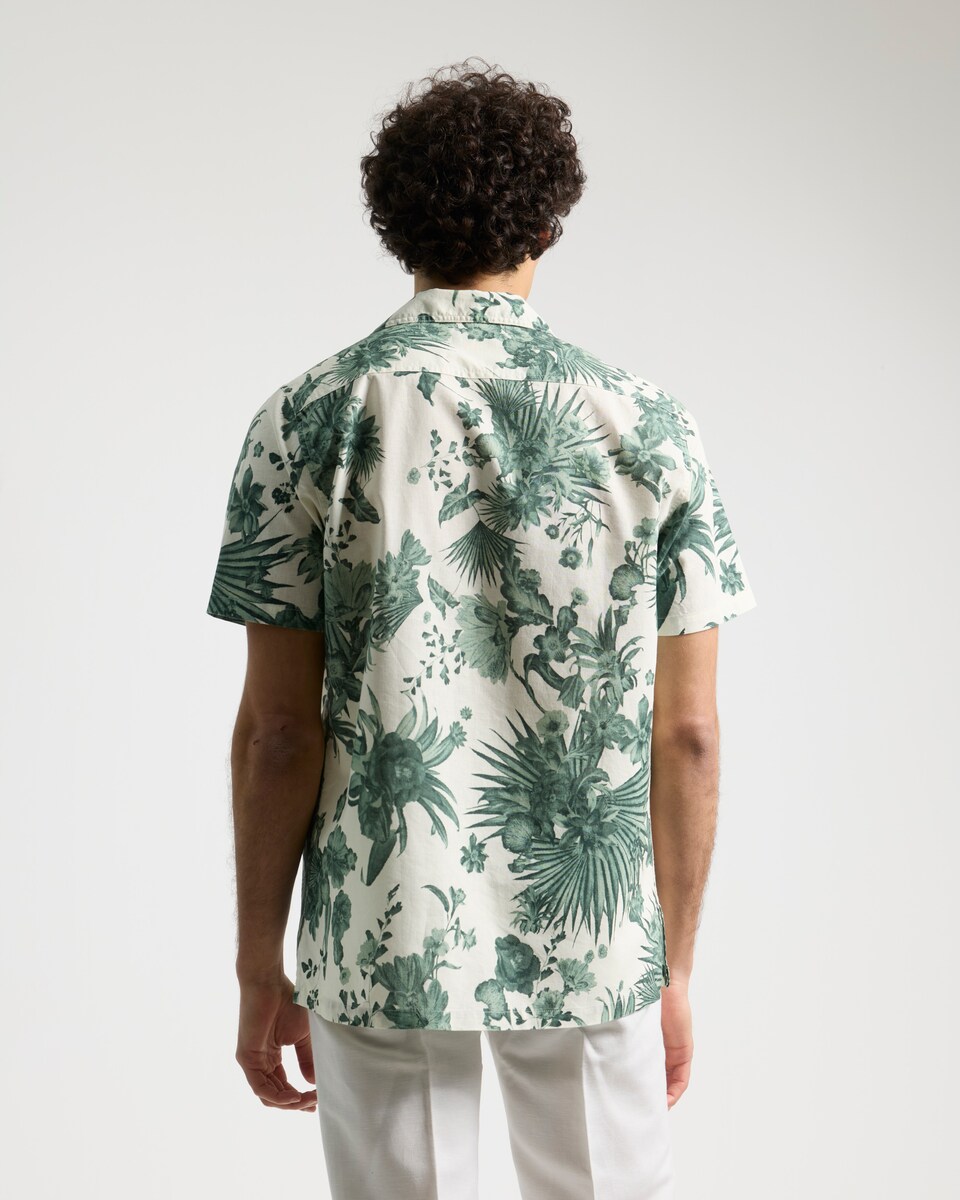 Camisa Estampada de Manga Curta Custom Fit em Verde-escuro Verde-escuro-4