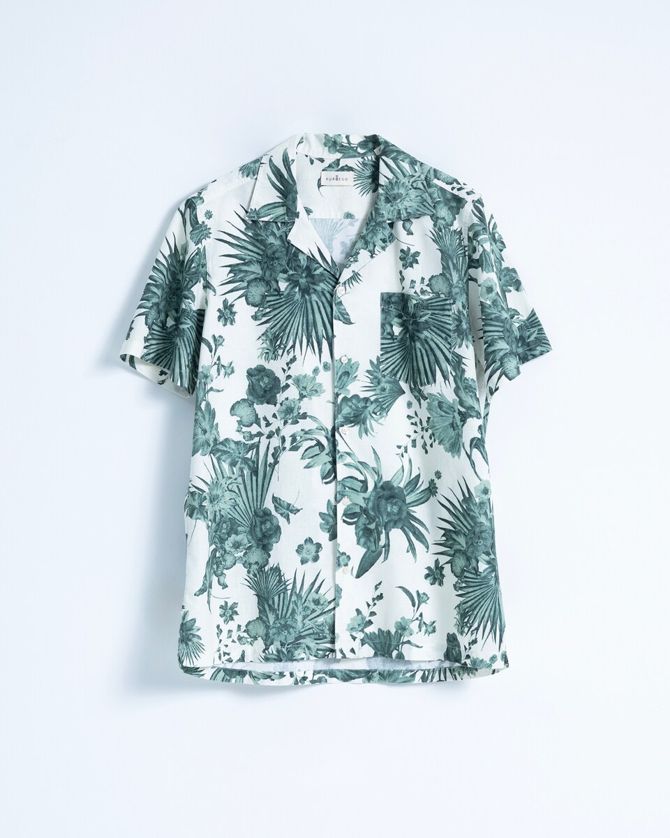 Camisa Estampada de Manga Curta Custom Fit em Verde-escuro Verde-escuro-5