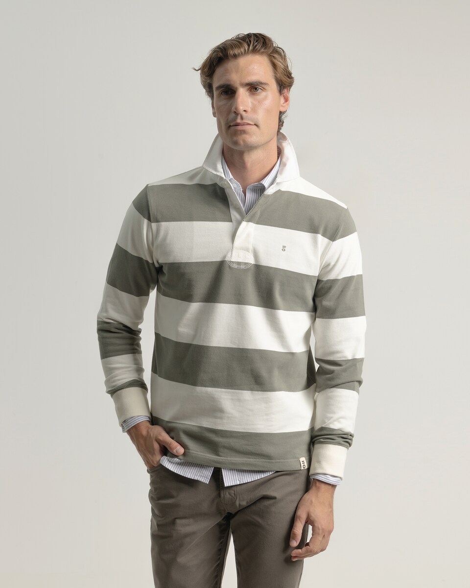 Polo Às Riscas de Manga Comprida Verde-1