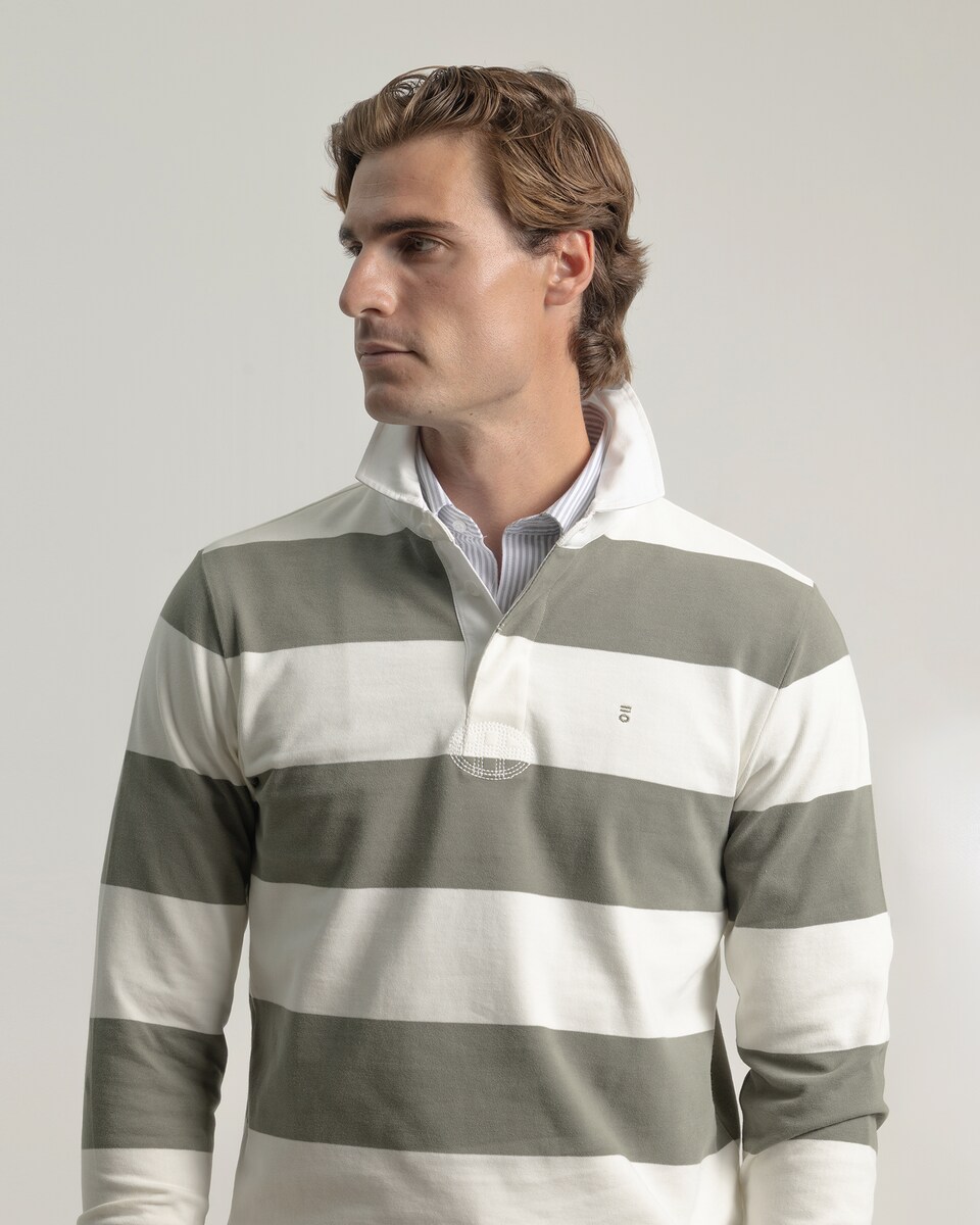 Polo Às Riscas de Manga Comprida Verde-2