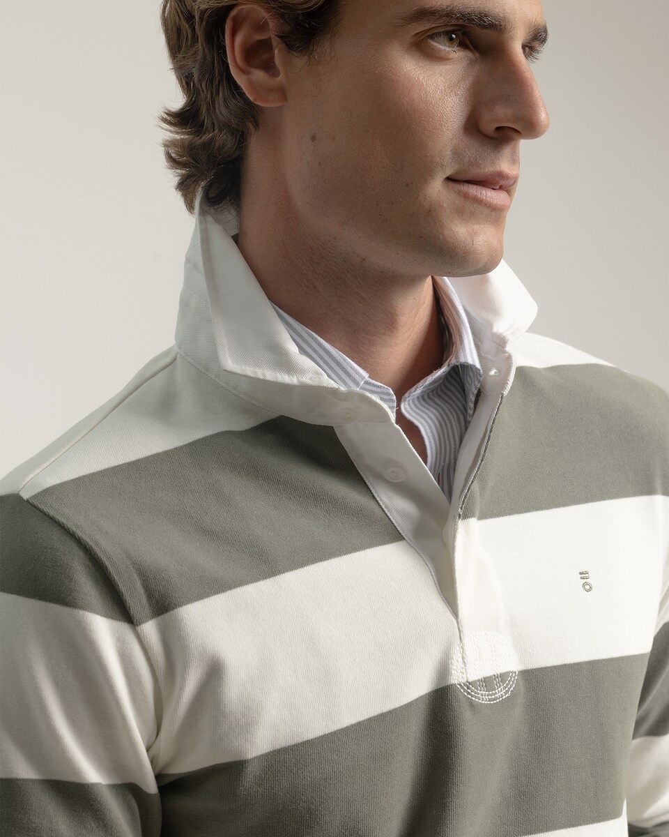 Polo Às Riscas de Manga Comprida Verde-3