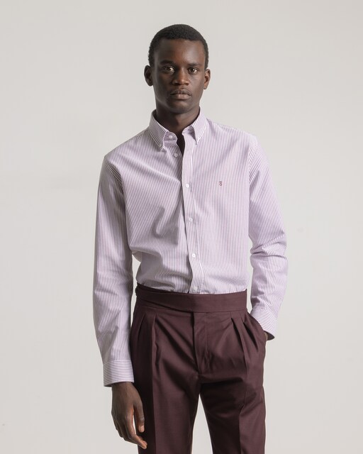 Imagem 0 de Camisa Oxford Às Riscas Algodão Custom Fit em Bordeaux