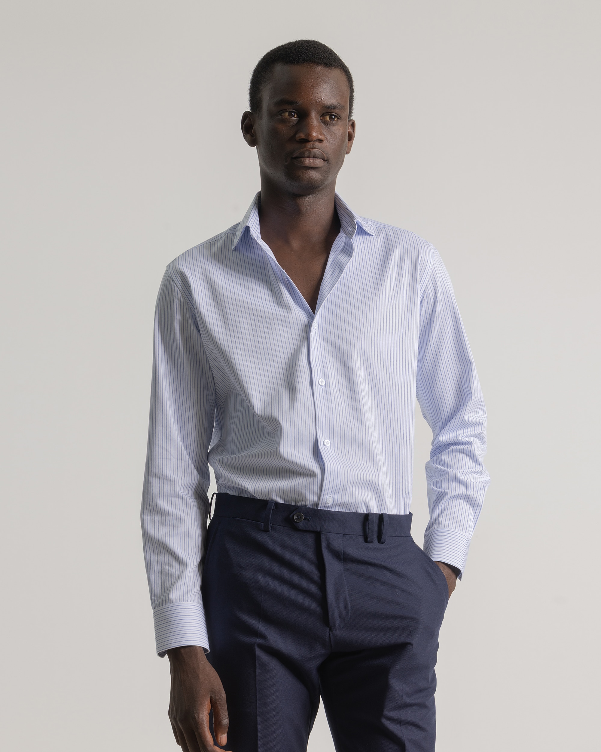 Imagem 0 de Camisa Formal Às Riscas Regular Fit Azul