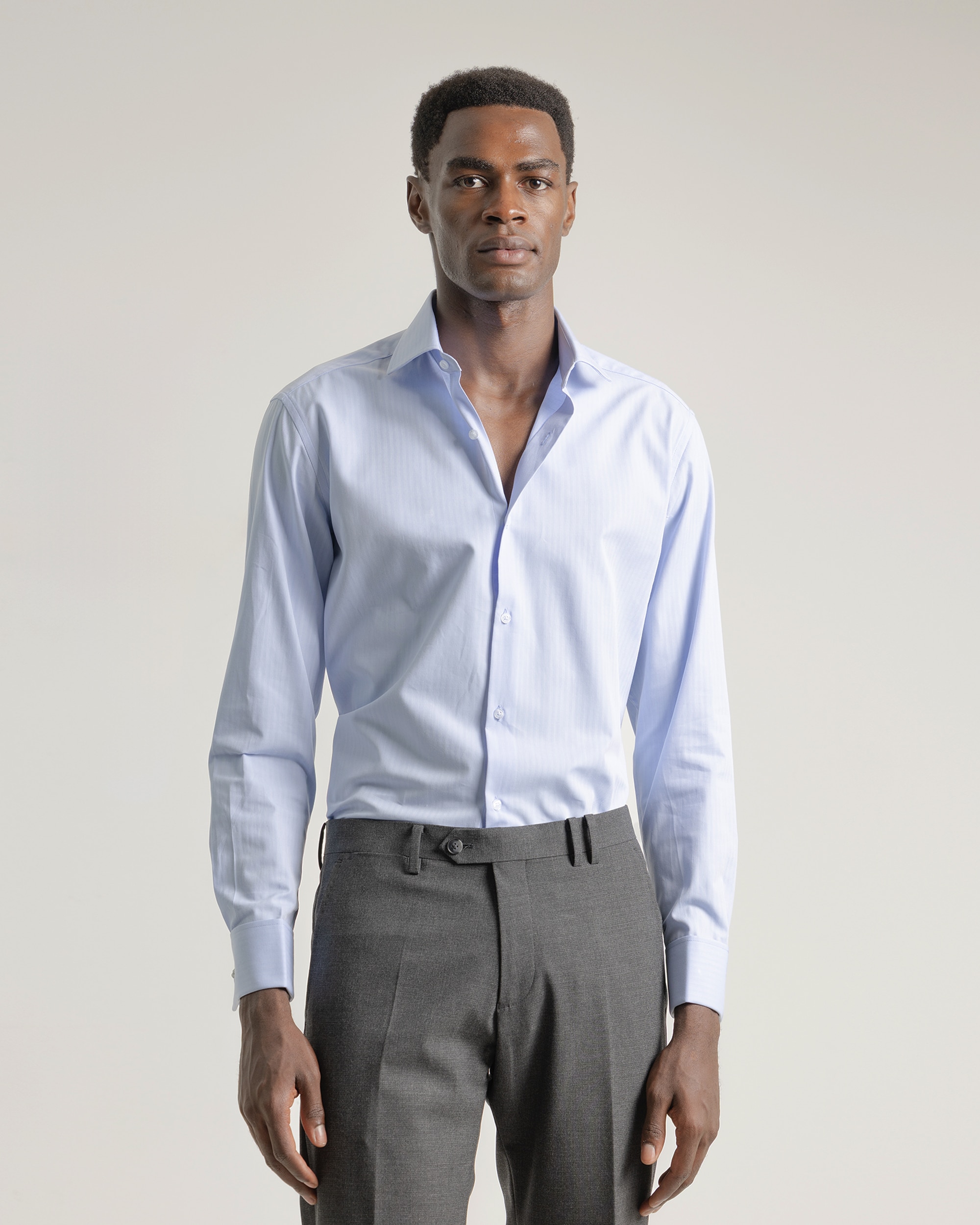 Imagem 0 de Camisa Formal Espiga com Punho para Botões de Punho Regular Fit em Azul Celeste