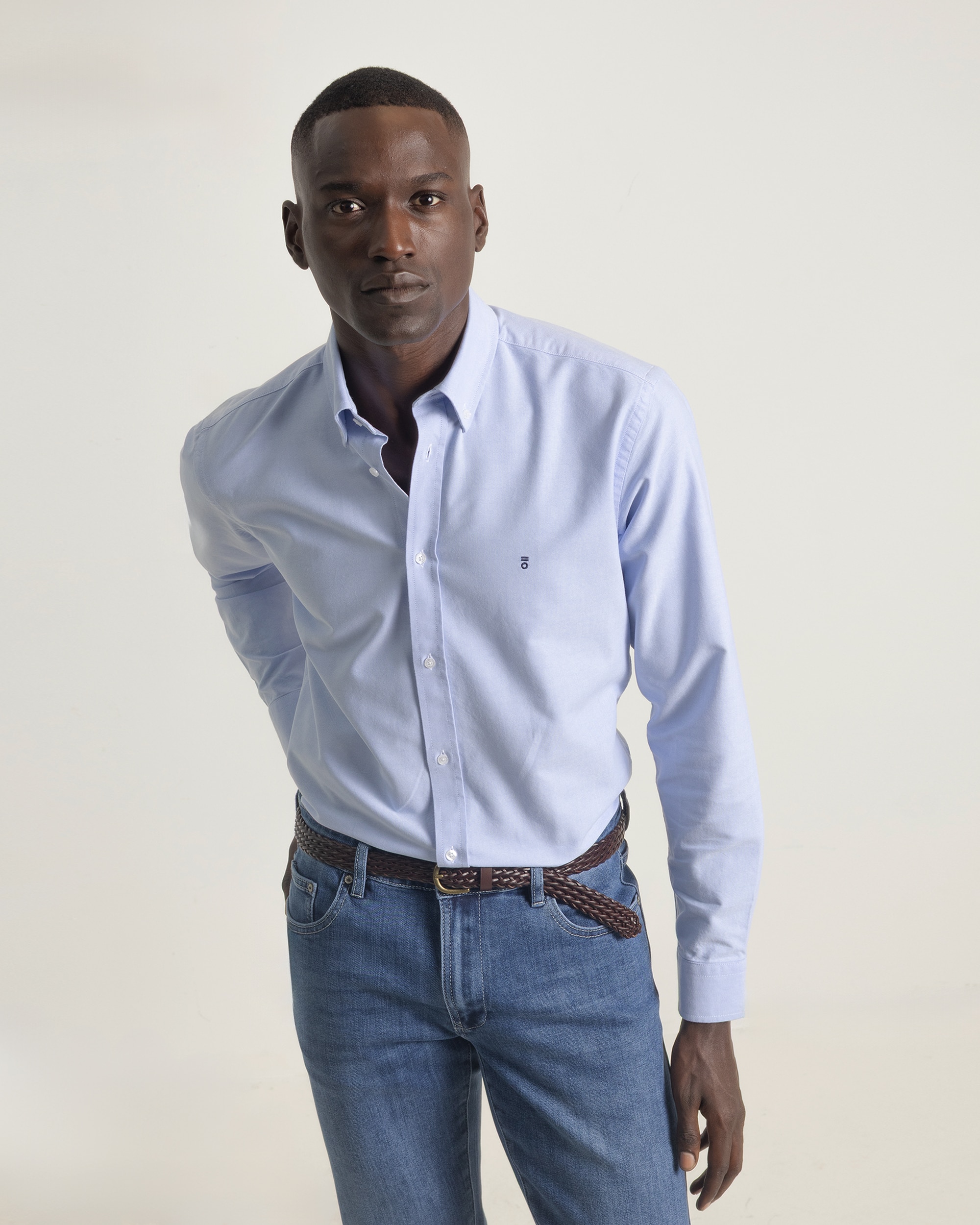 Camisa Casual Oxford Algodão Custom Fit Azul-celeste-1