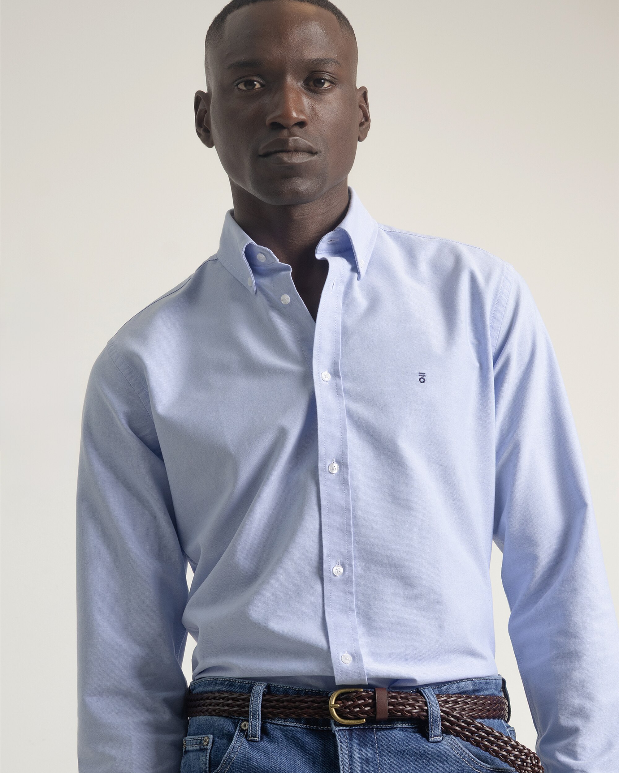 Camisa Casual Oxford Algodão Custom Fit Azul-celeste-2
