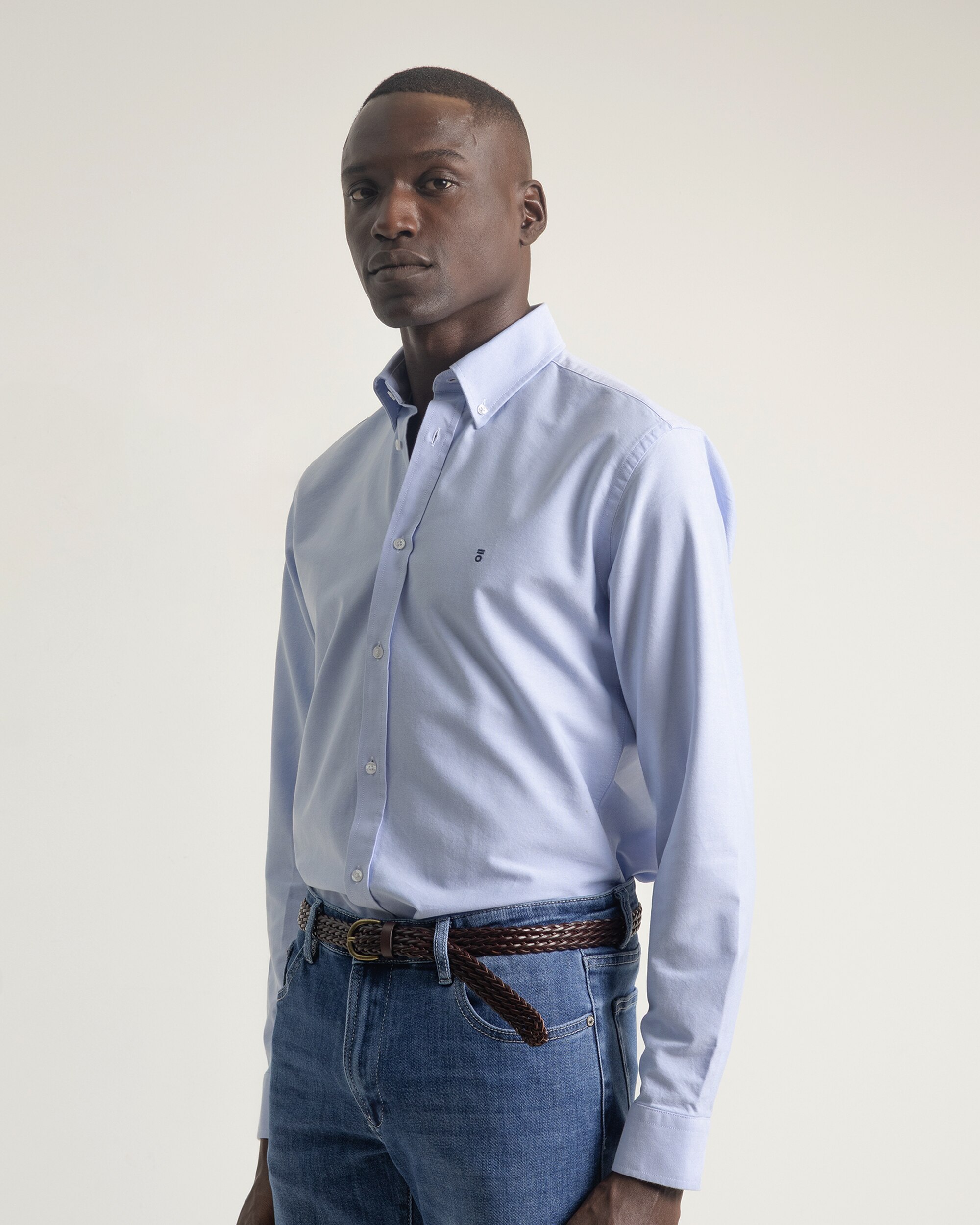 Camisa Casual Oxford Algodão Custom Fit Azul-celeste-3