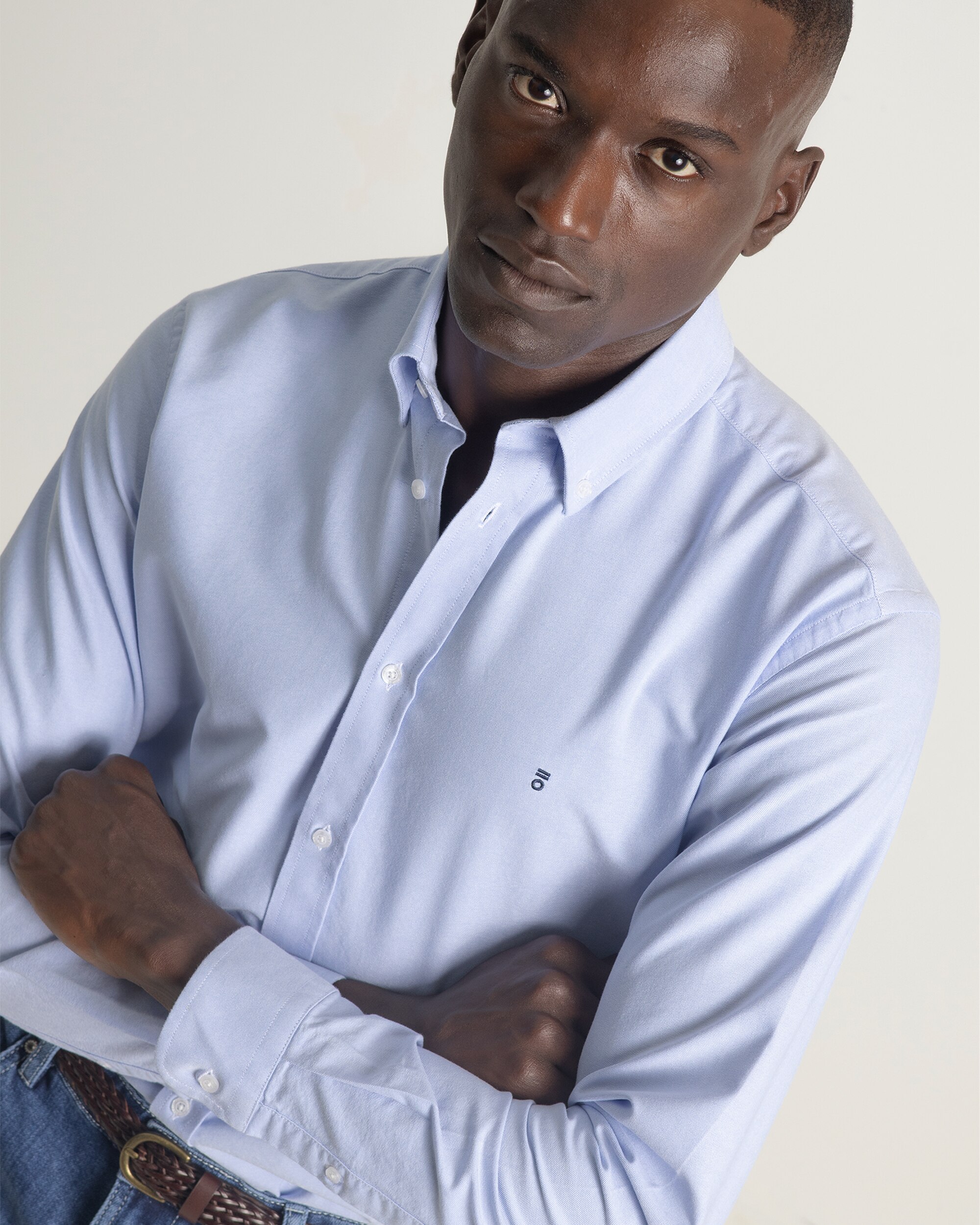 Camisa Casual Oxford Algodão Custom Fit Azul-celeste-4