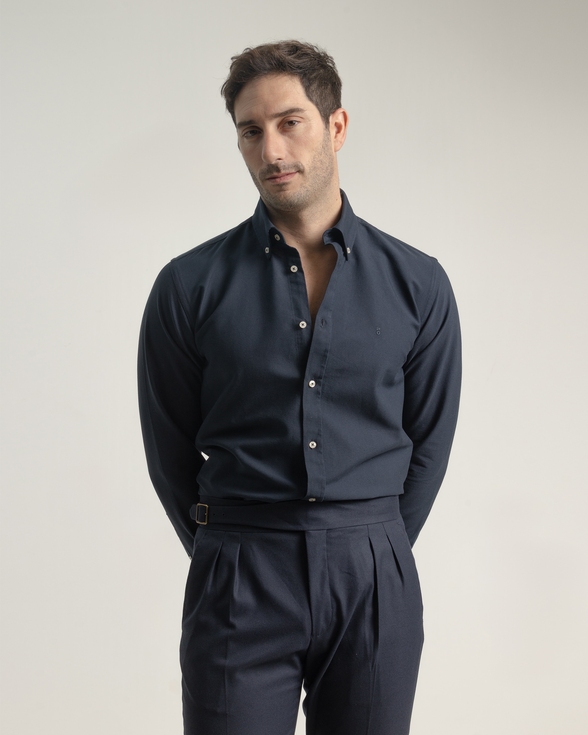 Camisa Casual Oxford Algodão Custom Fit Azul-marinho-1