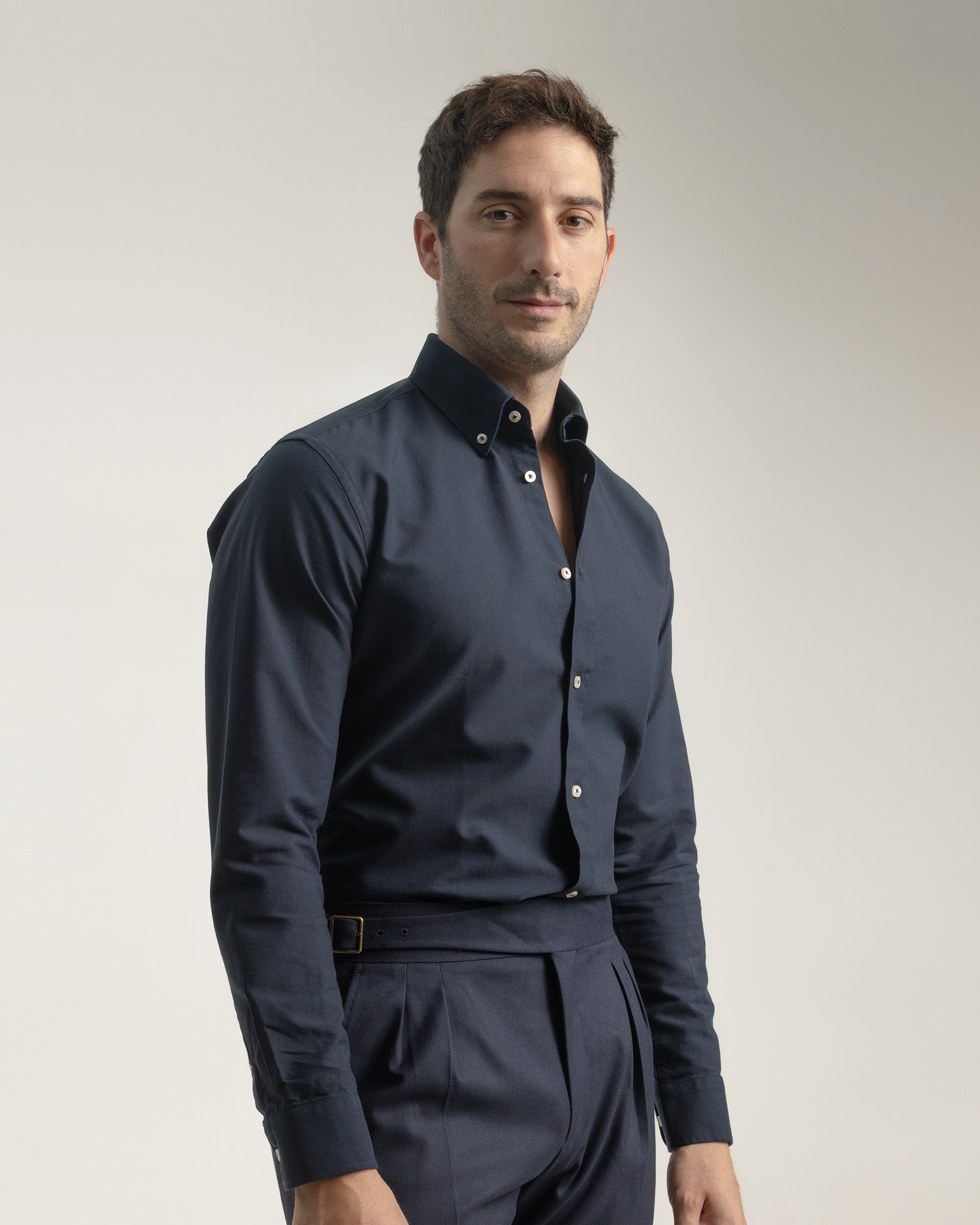 Camisa Casual Oxford Algodão Custom Fit Azul-marinho-2