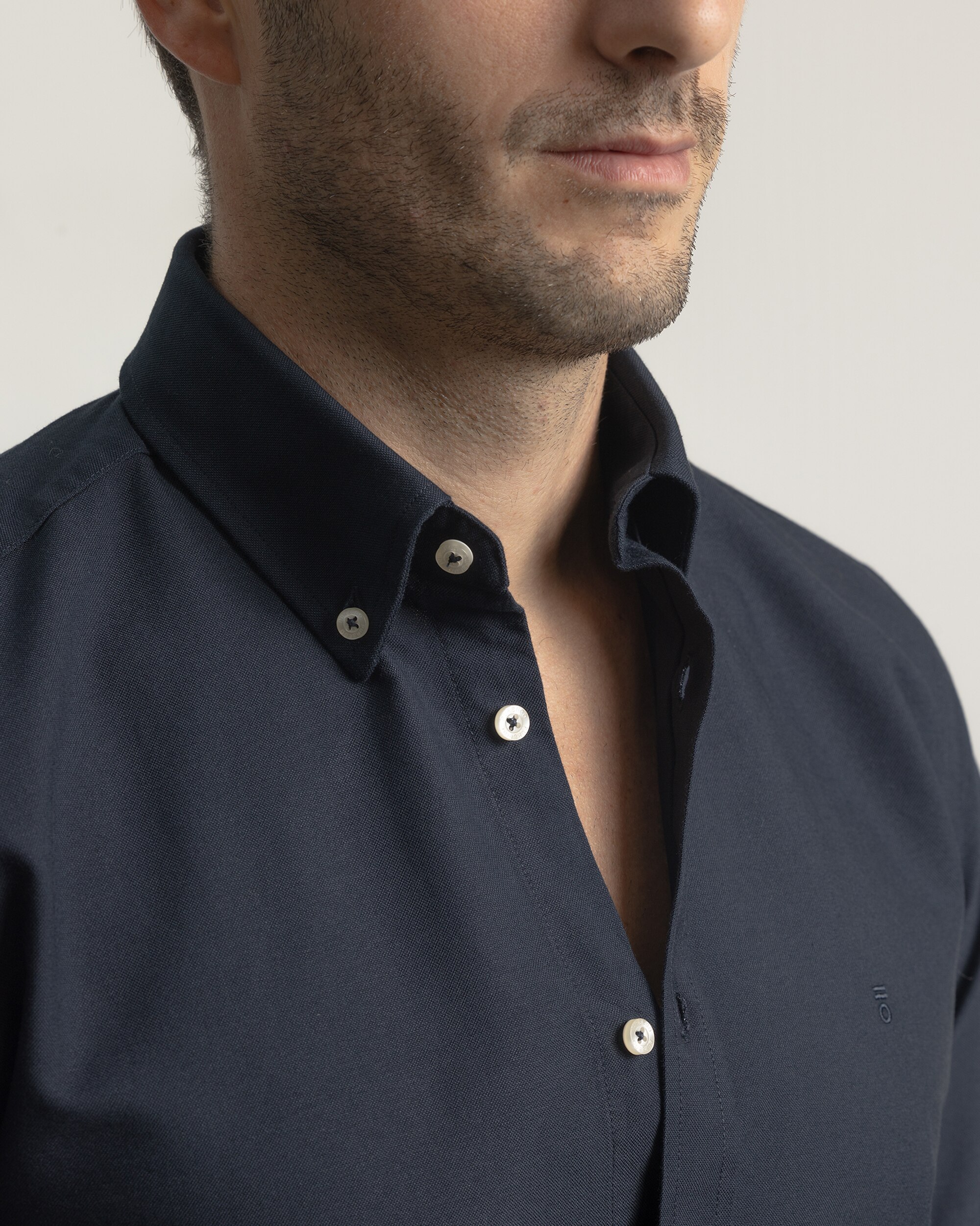 Camisa Casual Oxford Algodão Custom Fit Azul-marinho-3