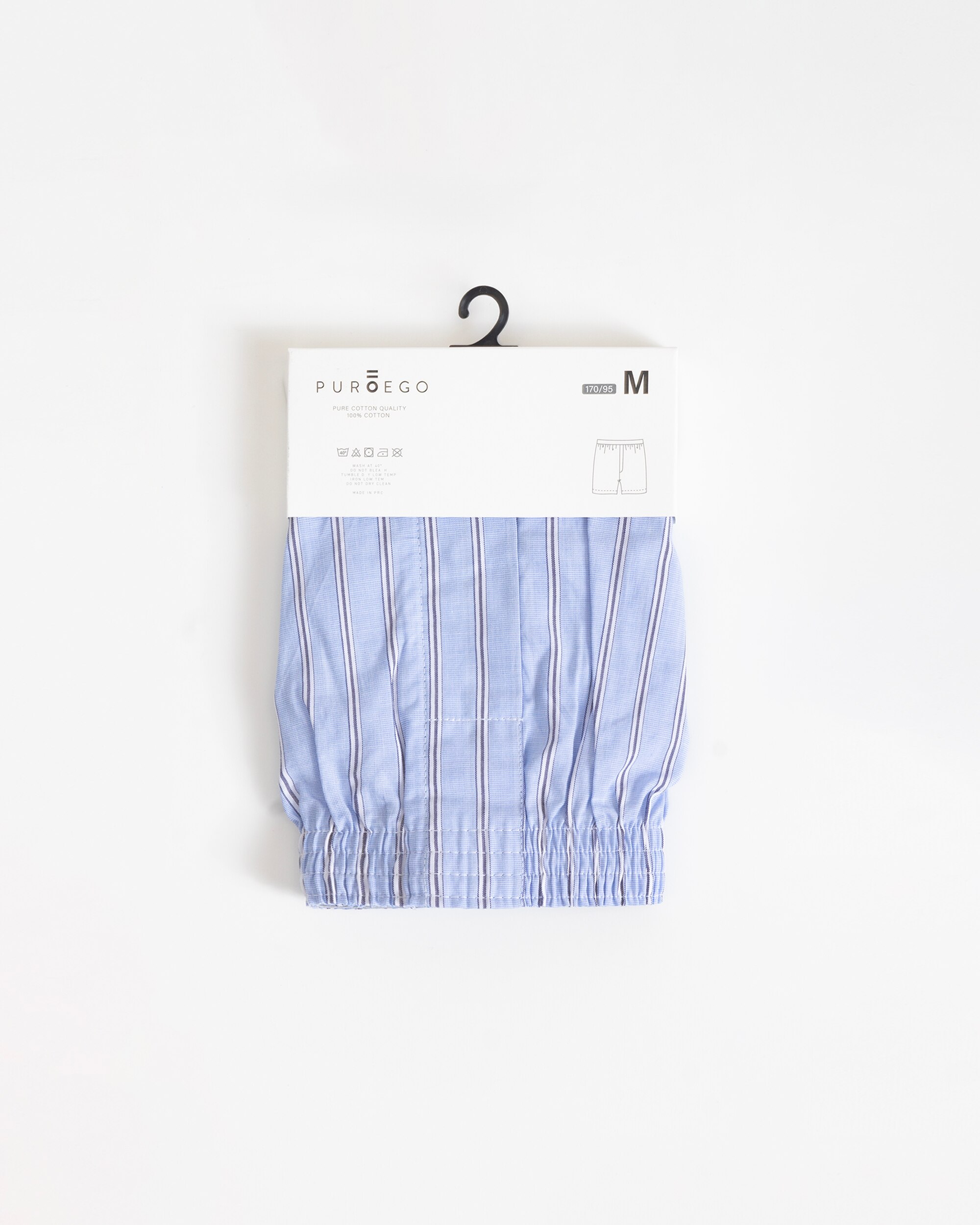 Boxer de Tecido Algodão Às Riscas em Azul Celeste Azul-celeste-3