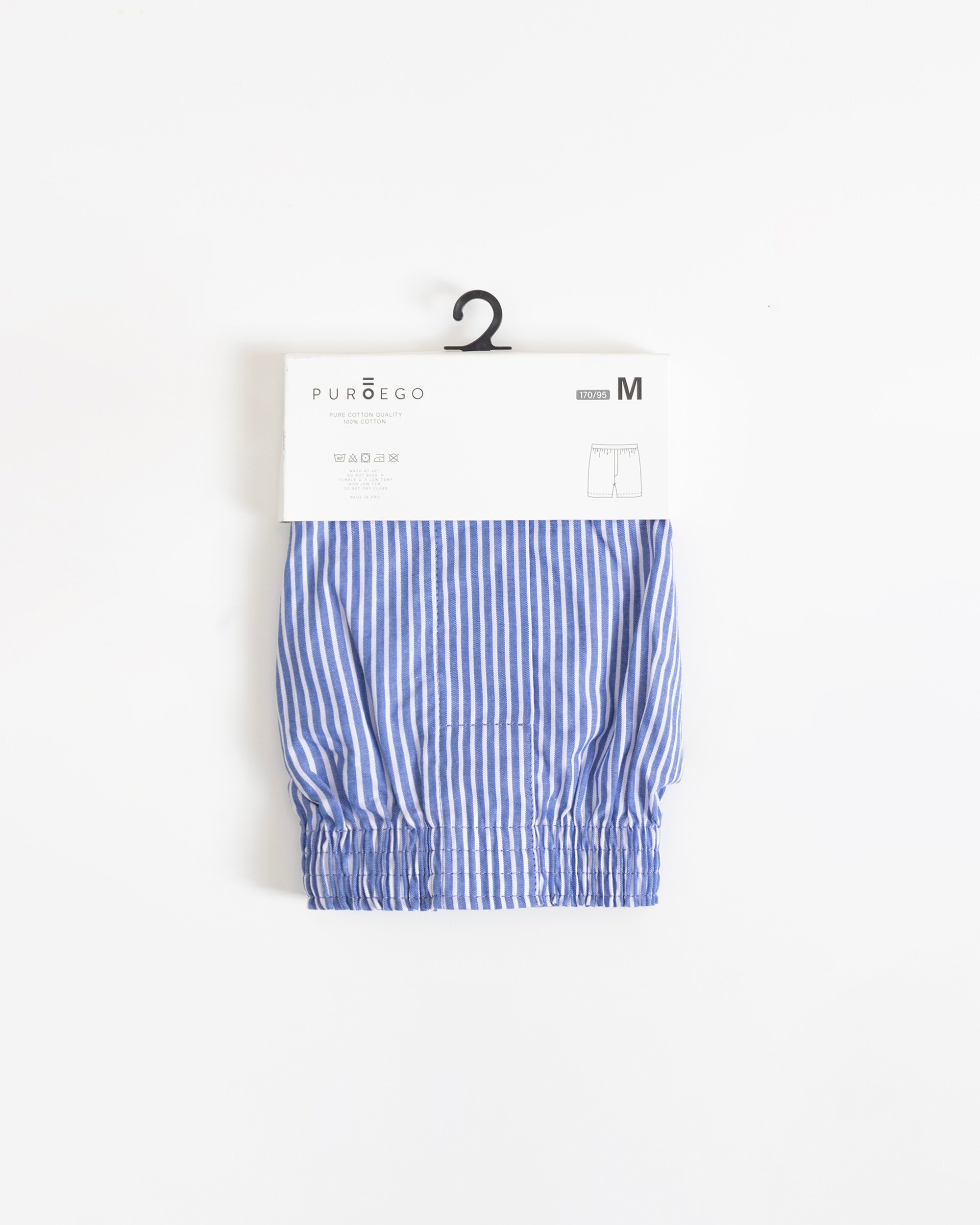 Boxer de Tecido Algodão Às Riscas em Azul Tinta Azul-claro-3