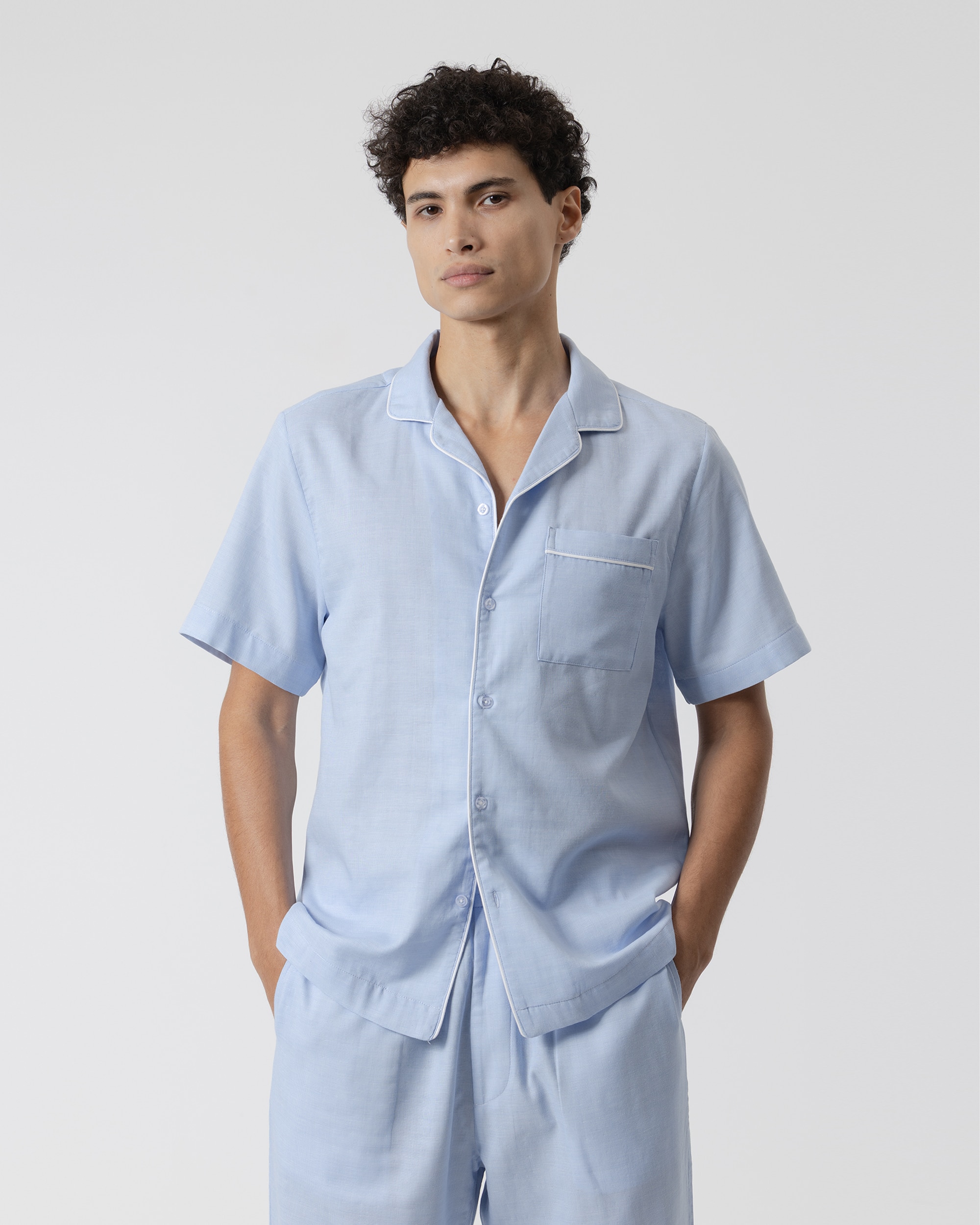 Pijama Completo em Algodão com Estrutura Azul Celeste Azul-celeste-2