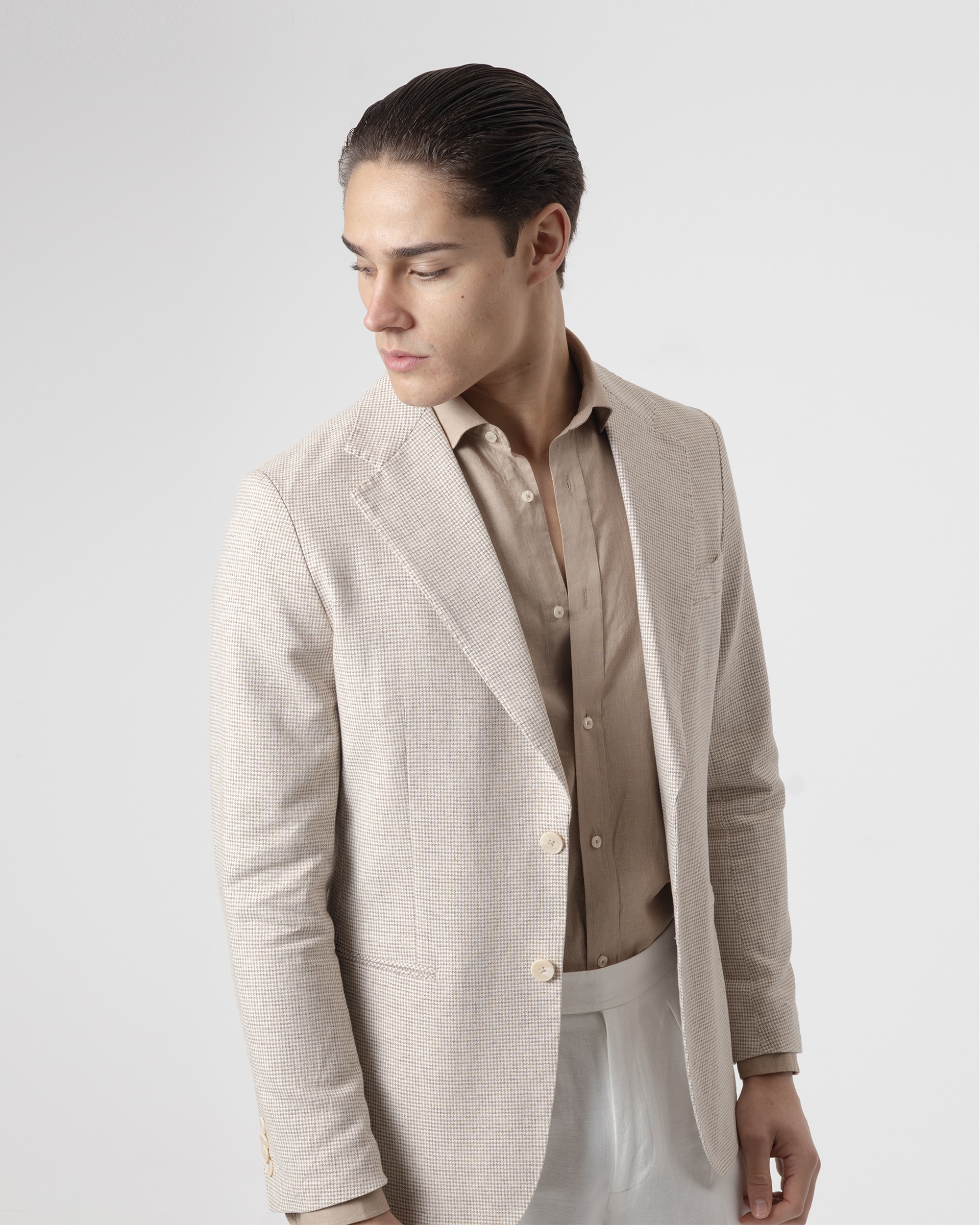 Blazer Pied-de-poule Slim Fit Castanho-claro-2