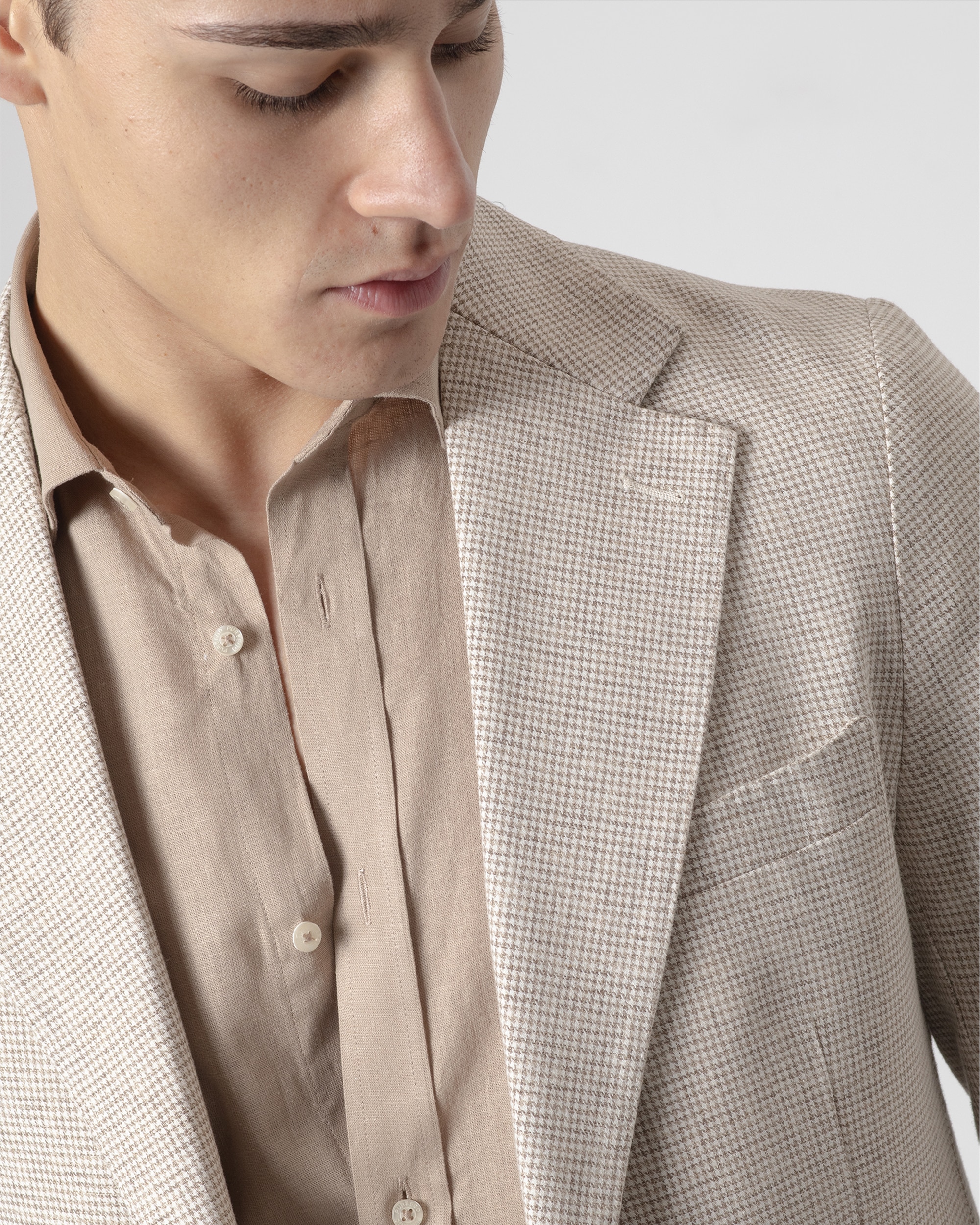Blazer Pied-de-poule Slim Fit Castanho-claro-3