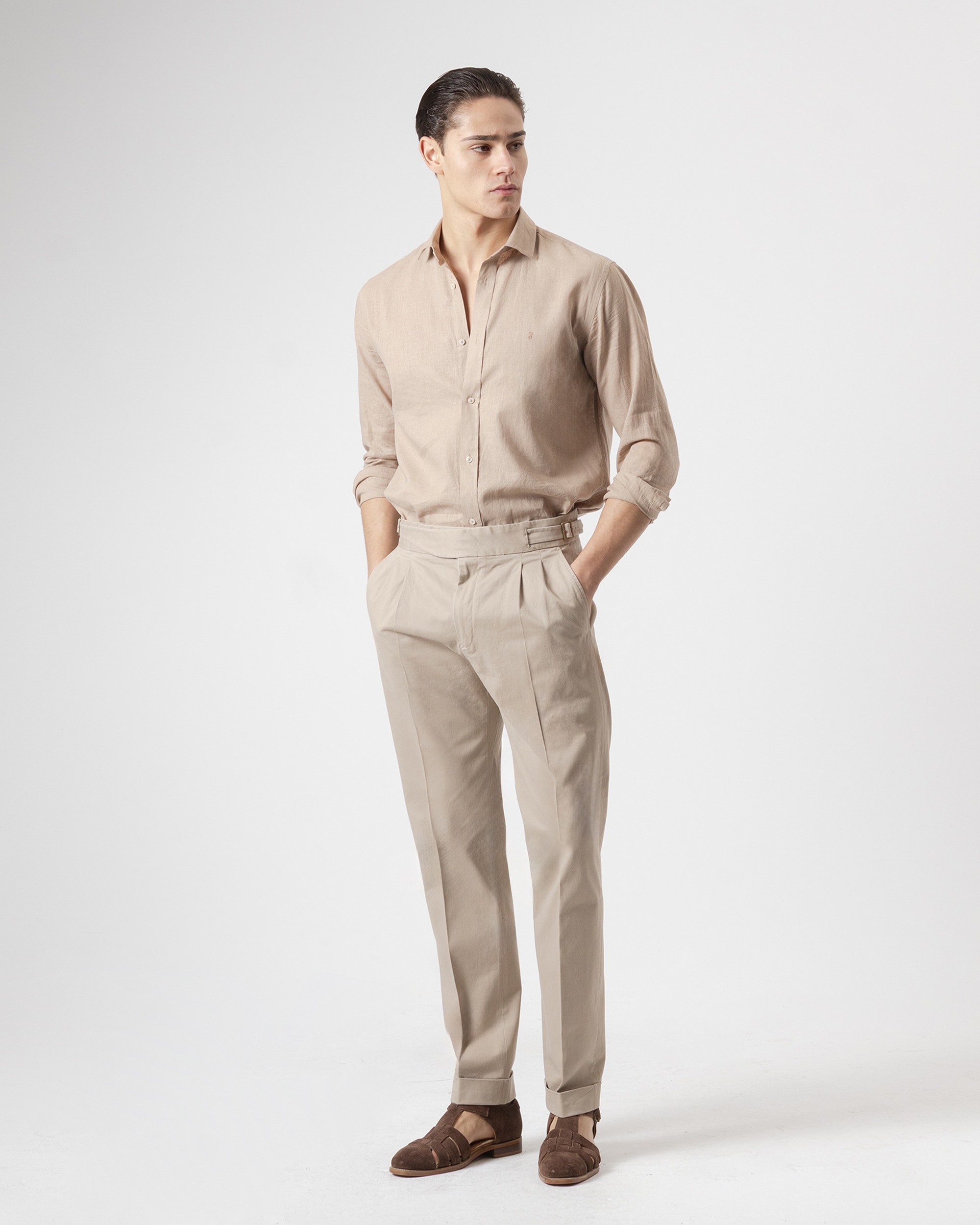 Imagem 0 de Calças Gurkha Algodão Slim Fit em Castanho-claro