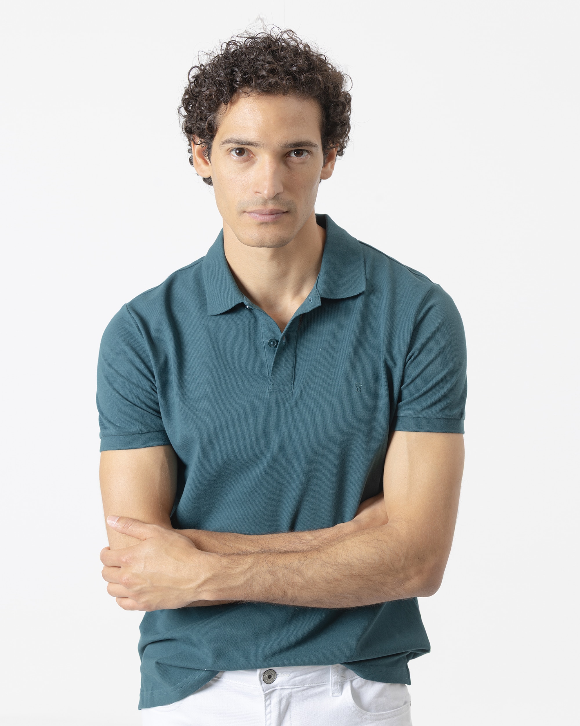 Polo Básico Piqué em Algodão Slim Fit Água-marinha-2