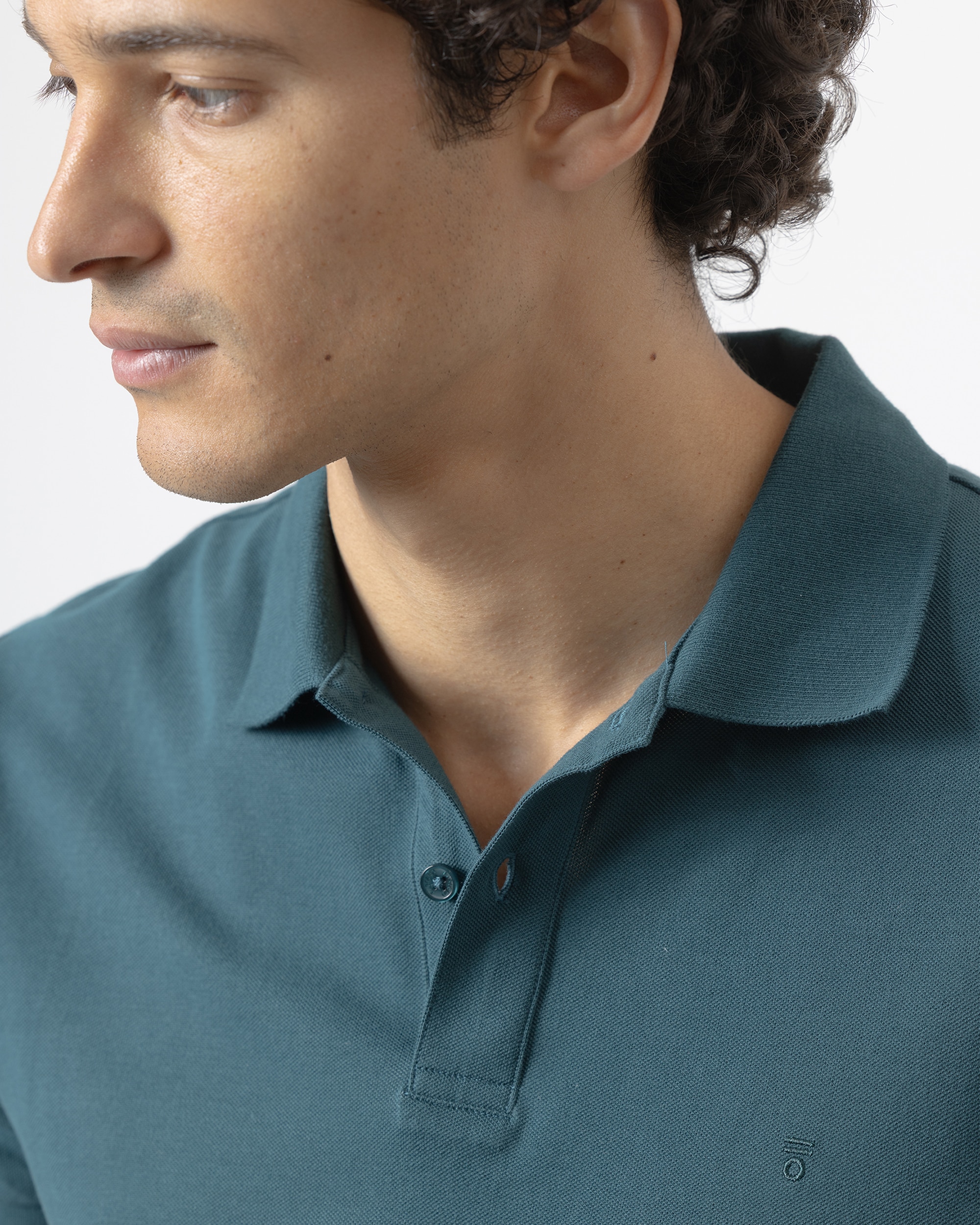 Polo Básico Piqué em Algodão Slim Fit Água-marinha-3