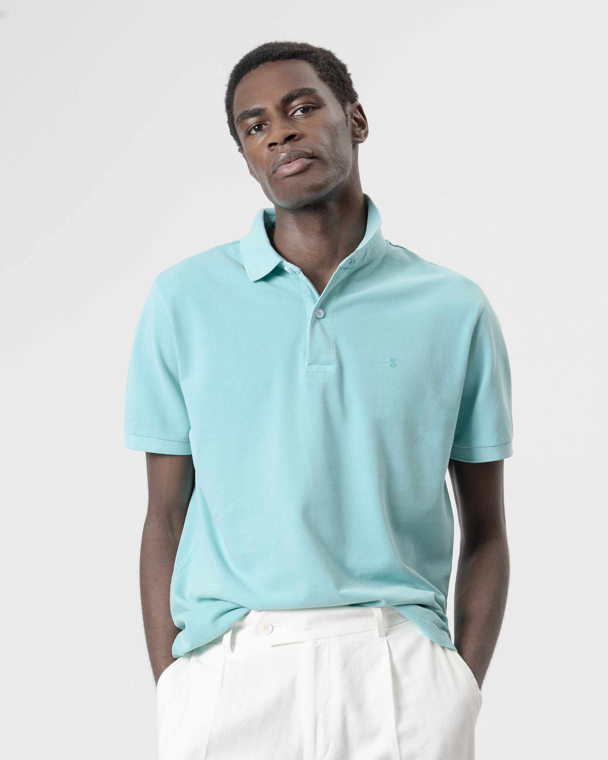 Polo Básico Piqué Lavado em Algodão Slim Fit Azul-turquesa-2