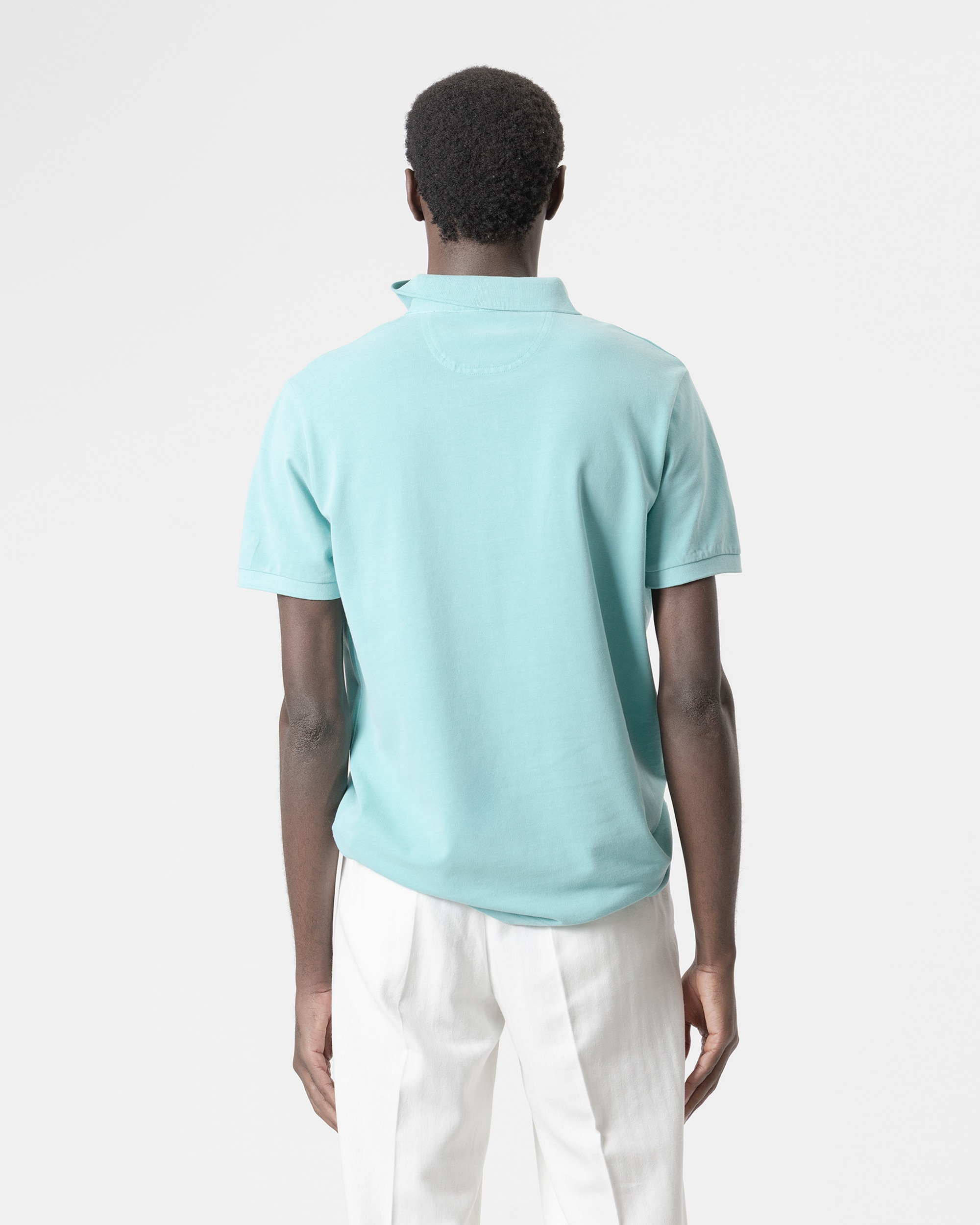 Polo Básico Piqué Lavado em Algodão Slim Fit Azul-turquesa-4