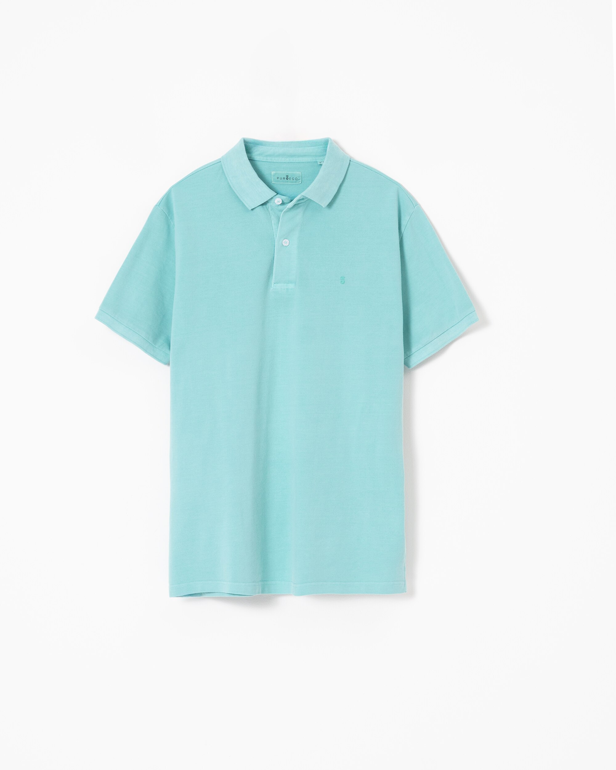 Polo Básico Piqué Lavado em Algodão Slim Fit Azul-turquesa-5