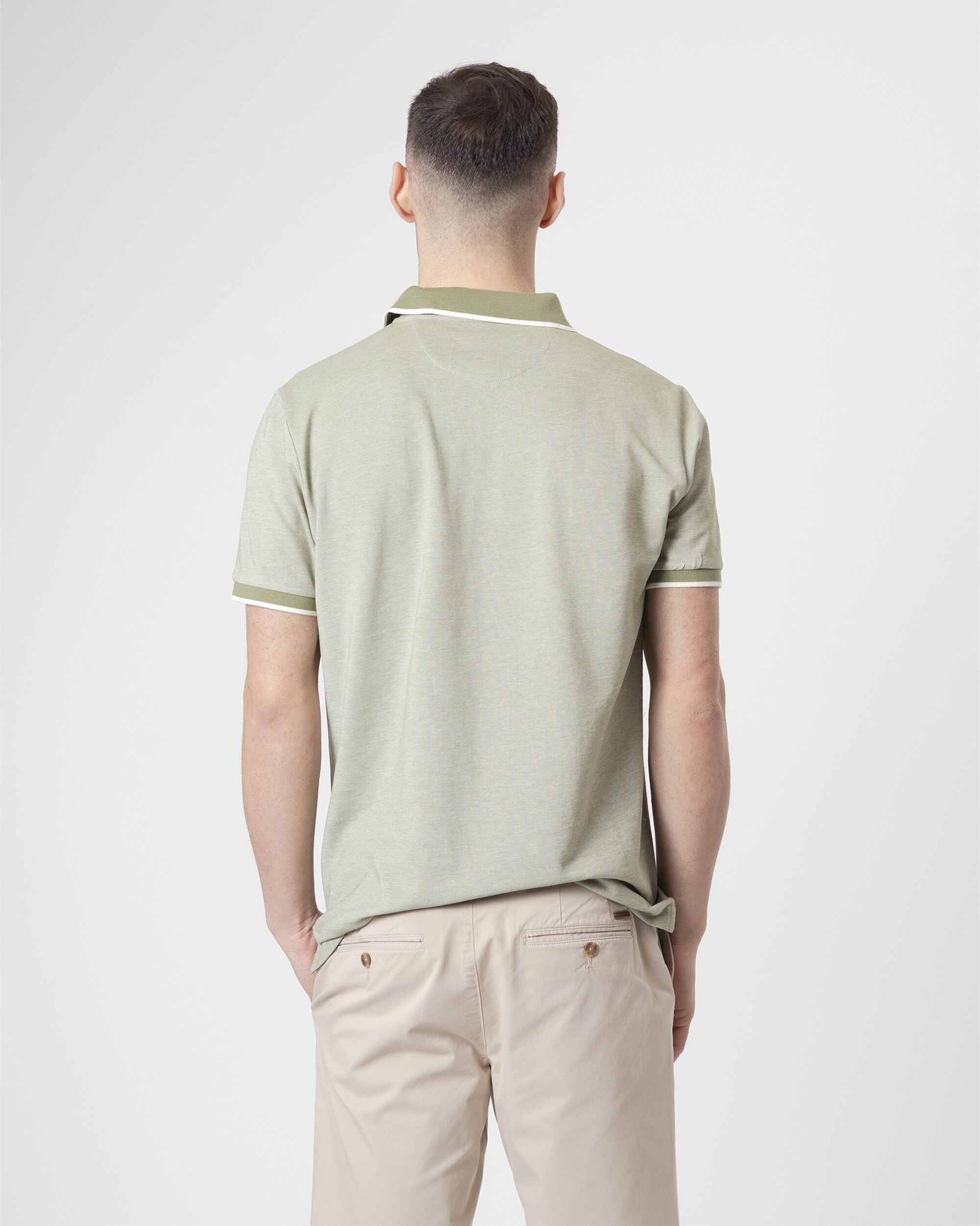 Polo de Gola em Contraste Algodão Slim Fit Verde-4