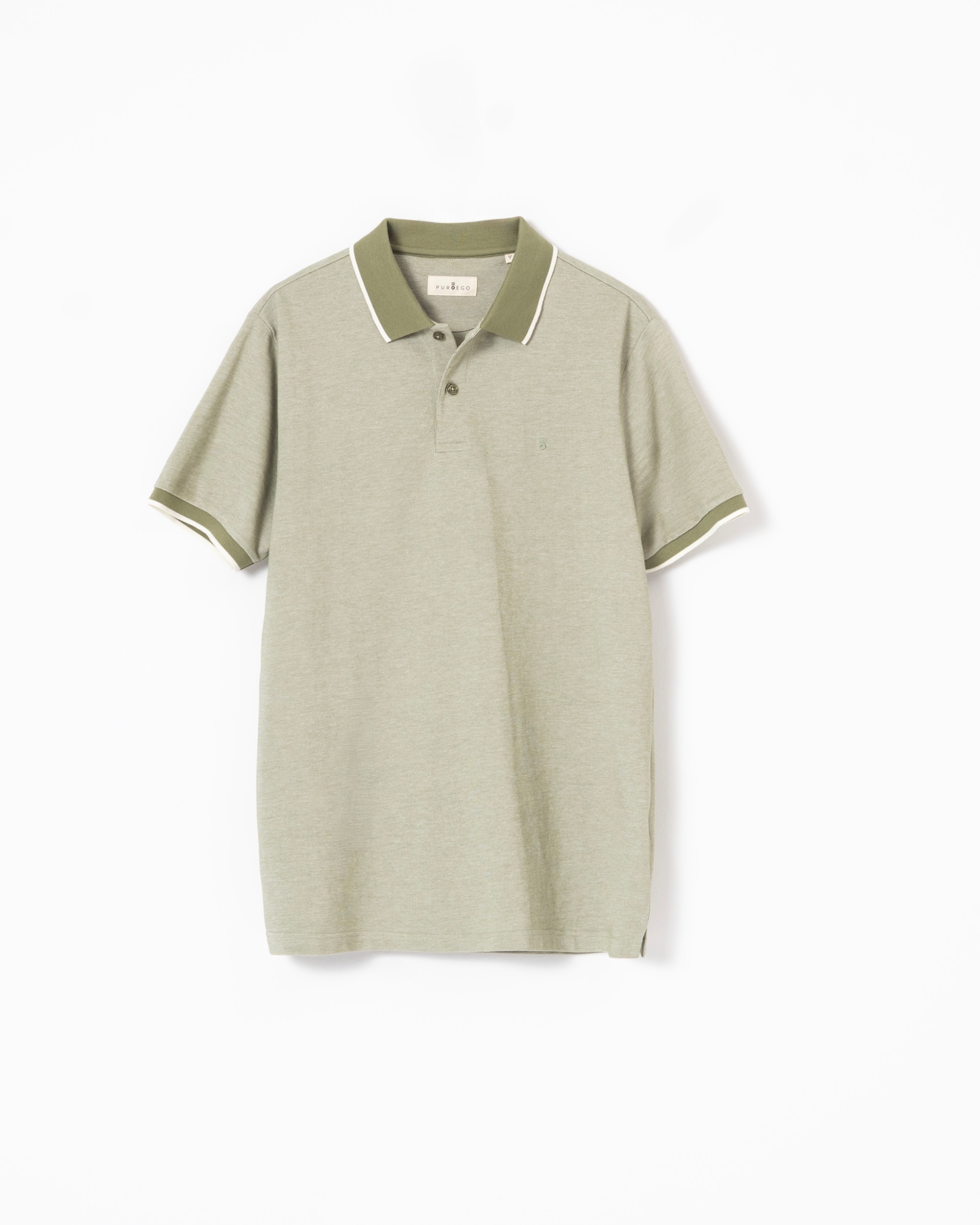 Polo de Gola em Contraste Algodão Slim Fit Verde-5