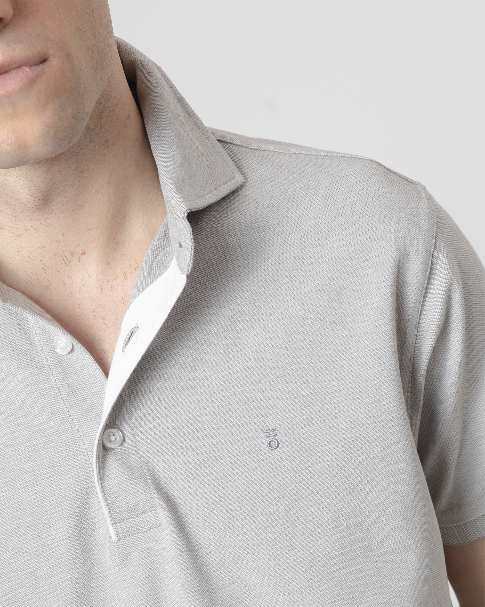 Polo Piqué de Gola em Contraste Algodão Slim Fit Cinzento-3