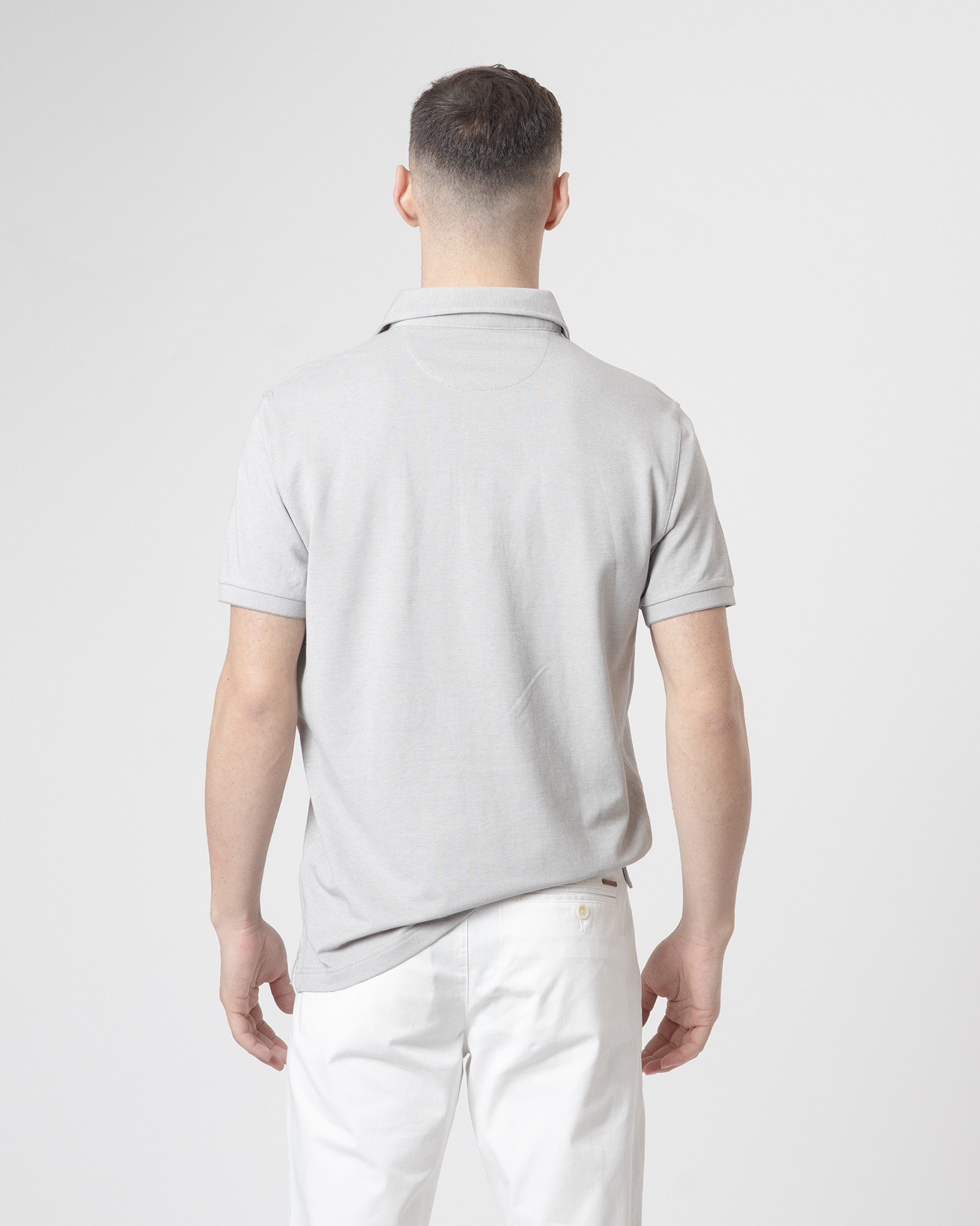Polo Piqué de Gola em Contraste Algodão Slim Fit Cinzento-4