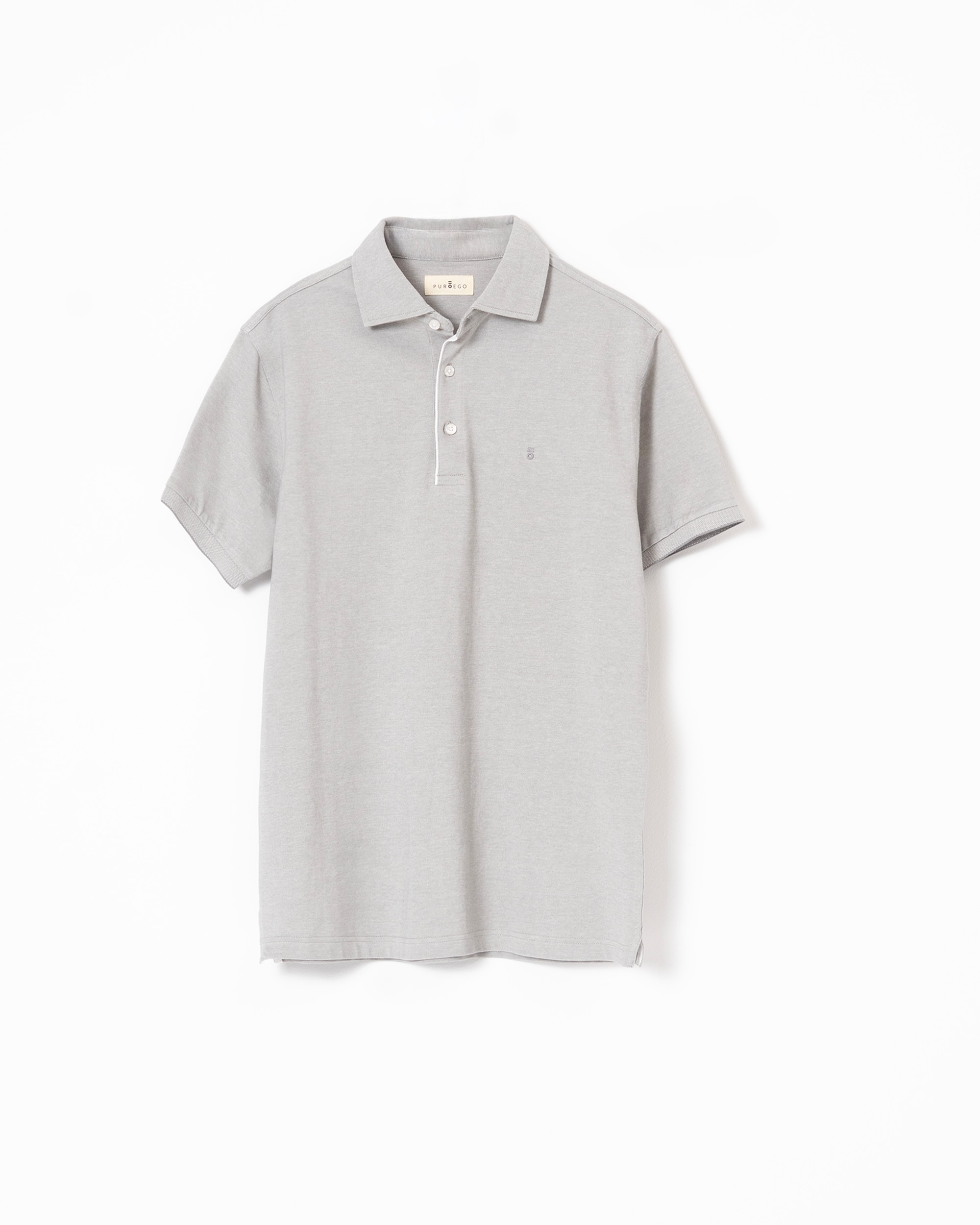Polo Piqué de Gola em Contraste Algodão Slim Fit Cinzento-5