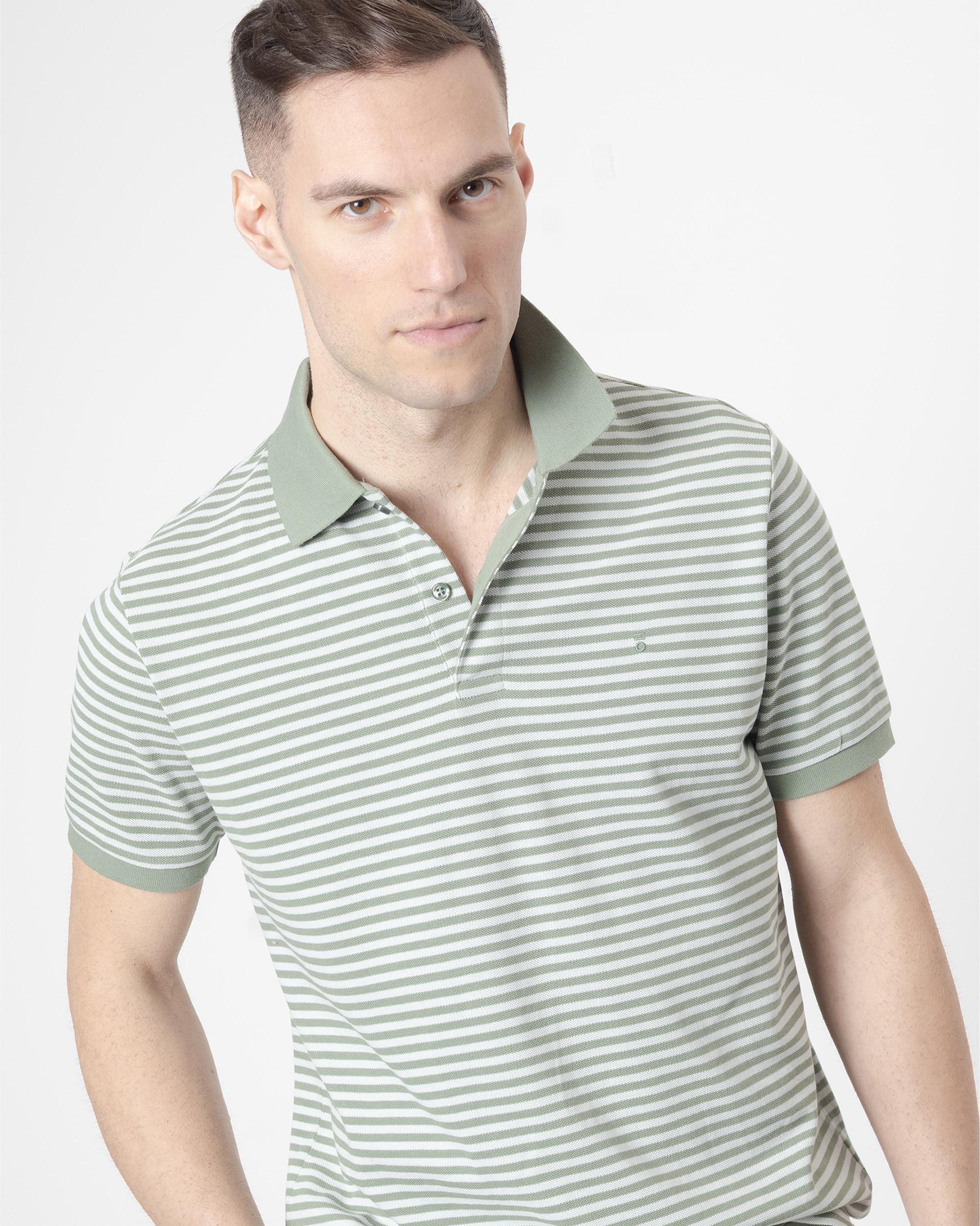 Polo Às Riscas em Piqué de Algodão Slim Fit Verde Verde-1