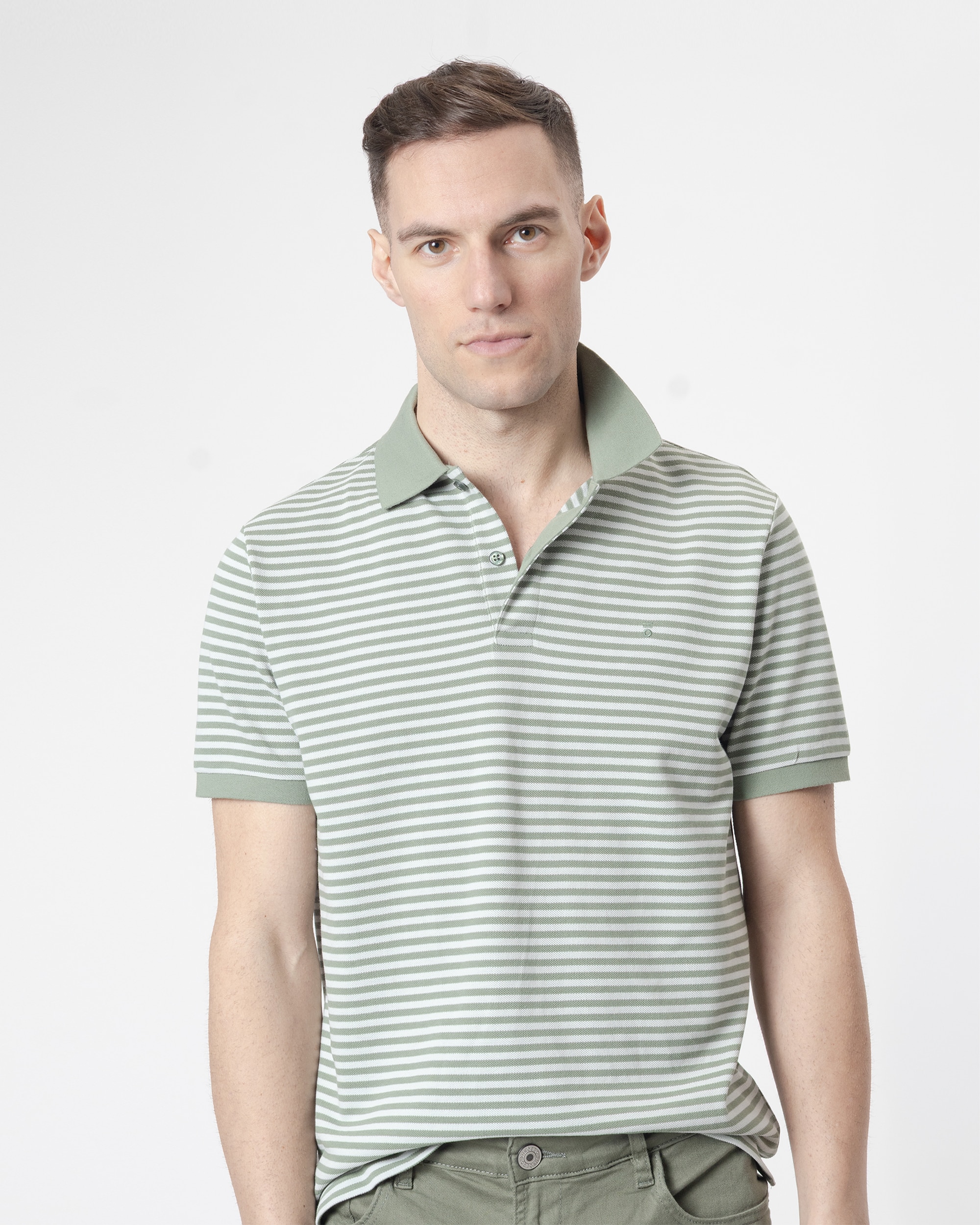 Polo Às Riscas em Piqué de Algodão Slim Fit Verde Verde-2